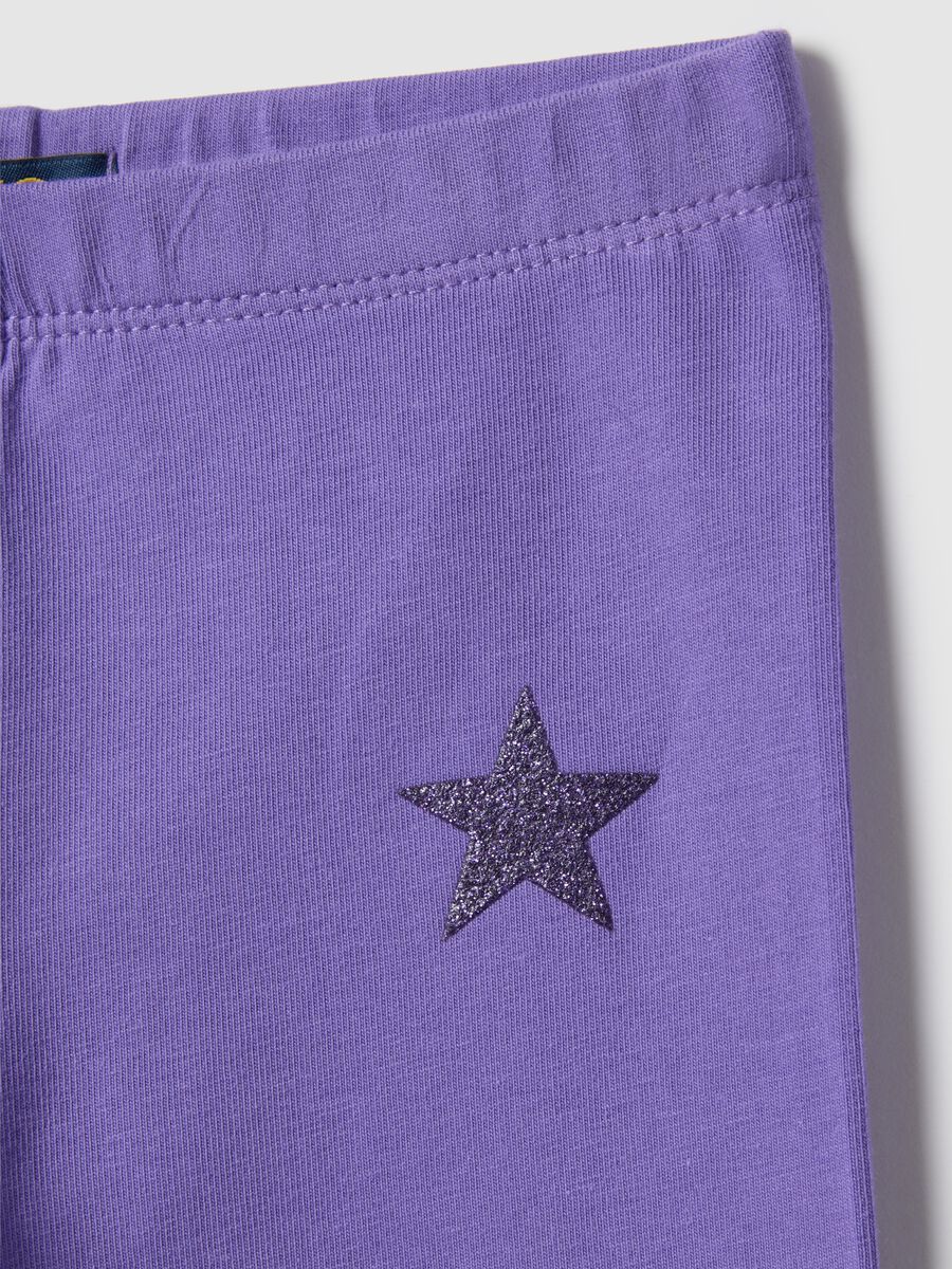 Girls' purple cotton stretch leggings slim fit with star_2
