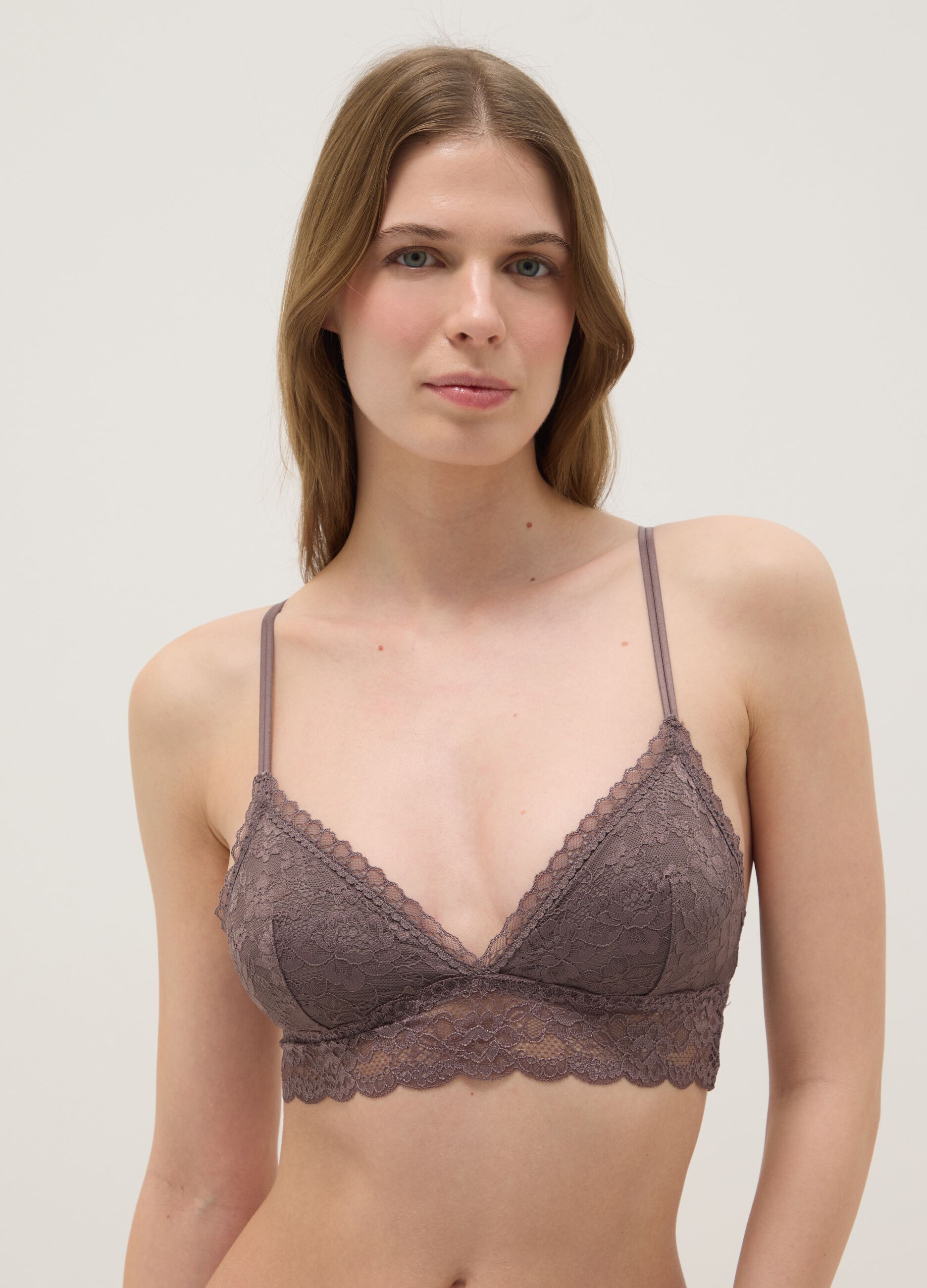 Brown lace wireless bra