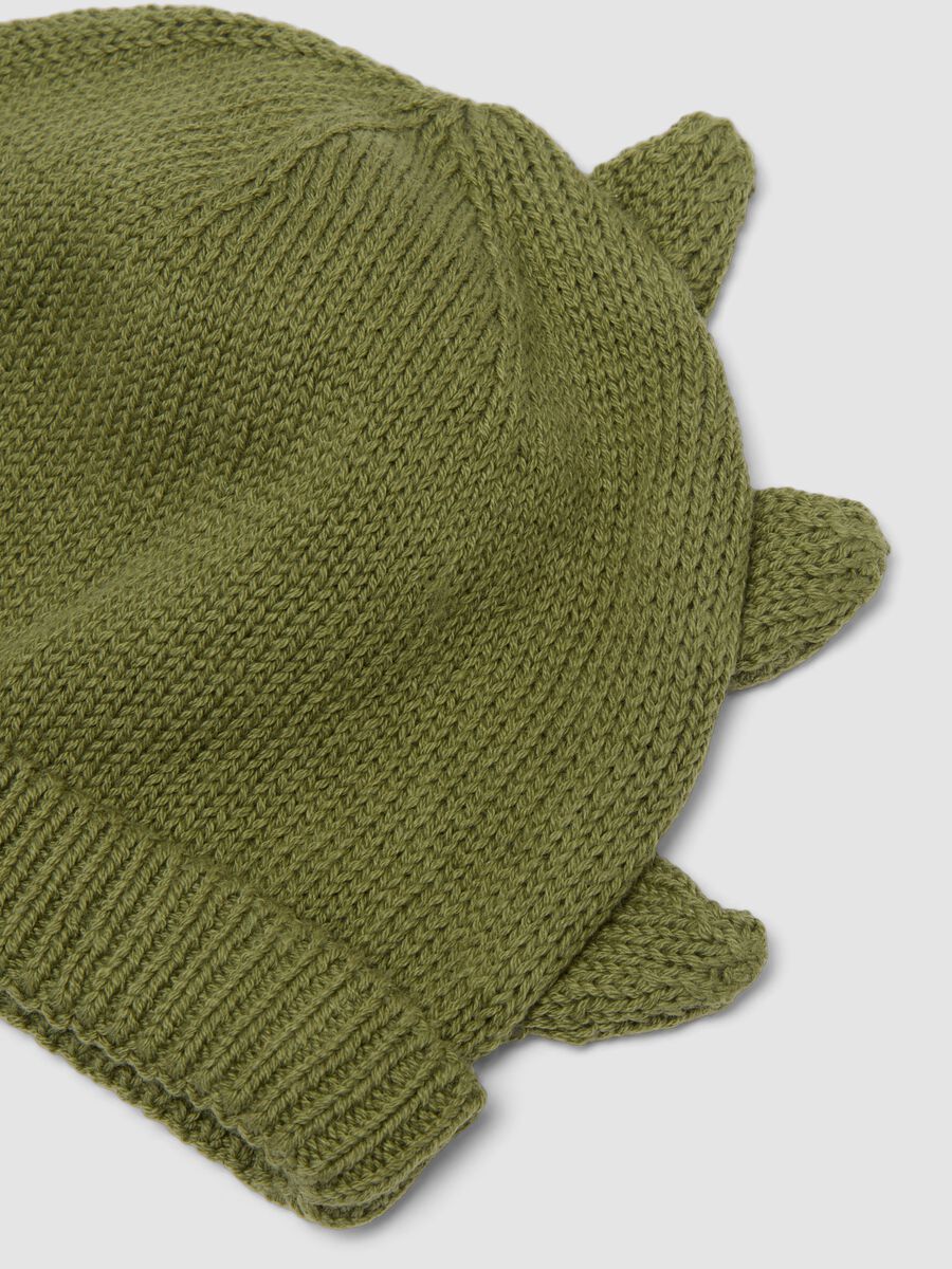 Green pure cotton knitted hat with turn-up brim_1