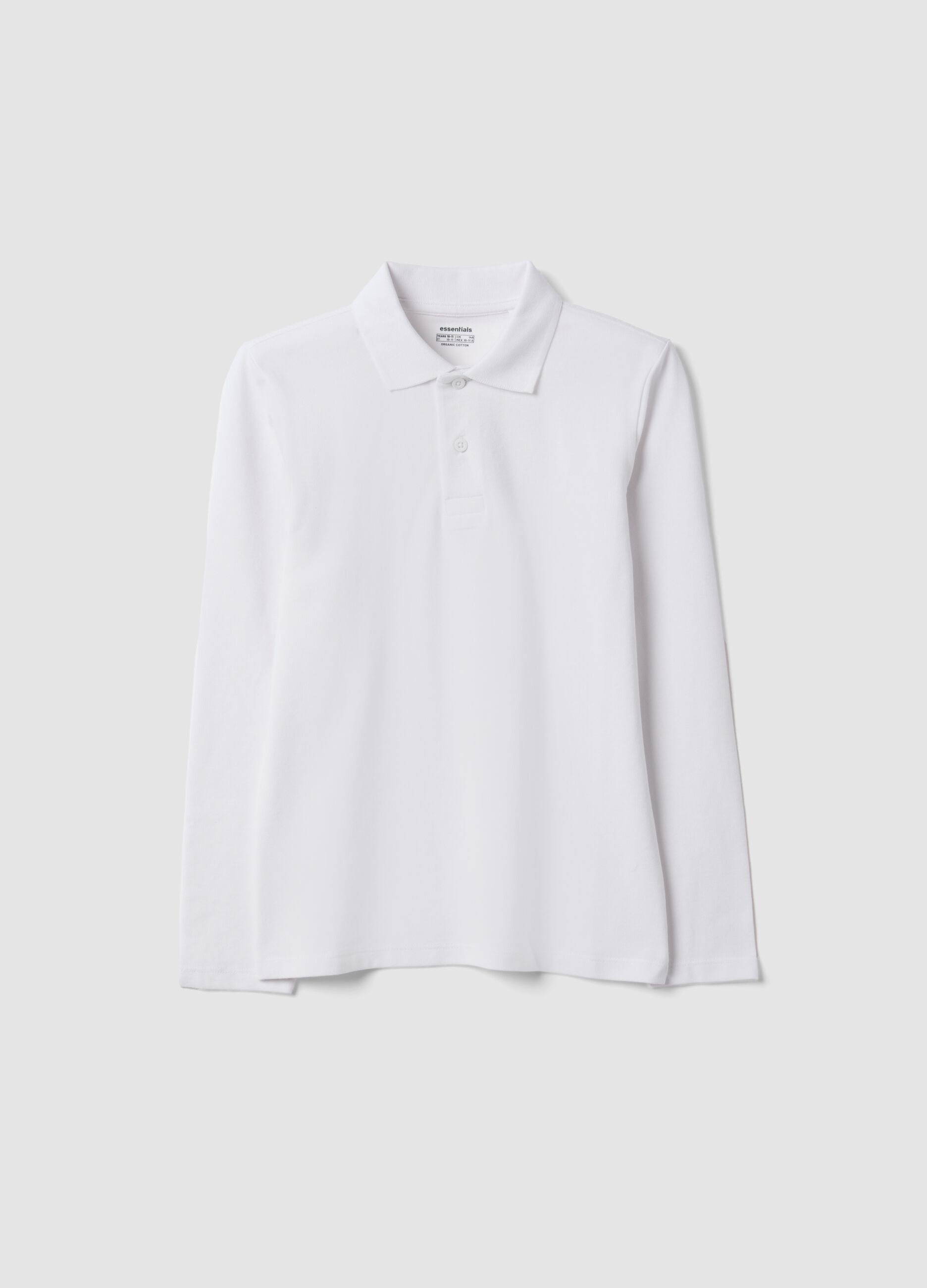 Polo branco de rapaz em piqu&eacute; de algod&atilde;o org&acirc;nico, regular fit