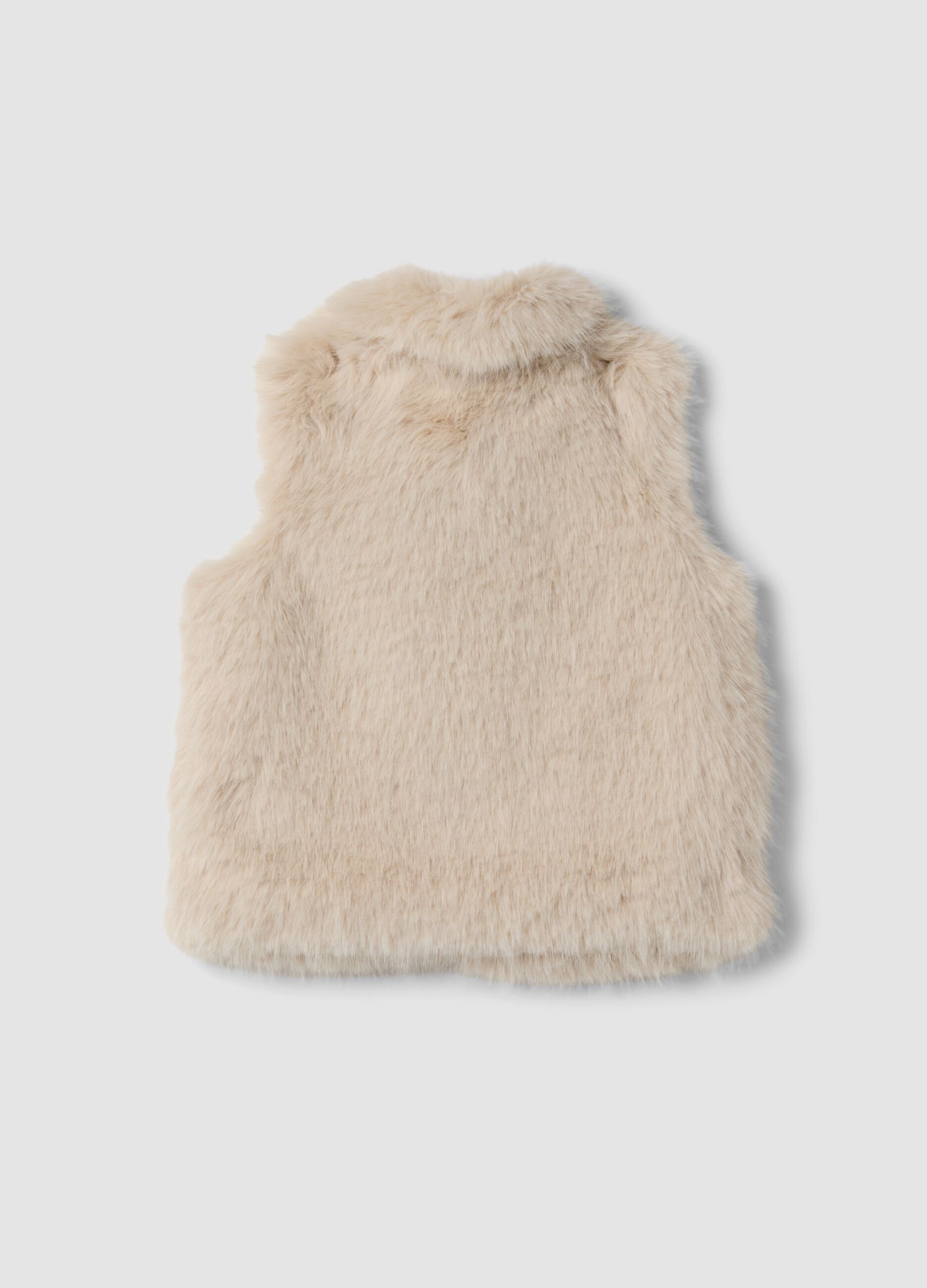 Beige gilet with wide collar and teddy effect