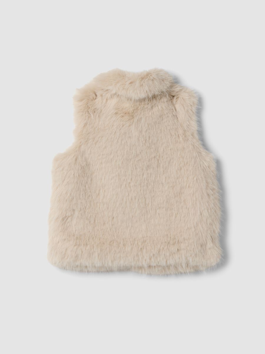 Beige gilet with wide collar and teddy effect_1
