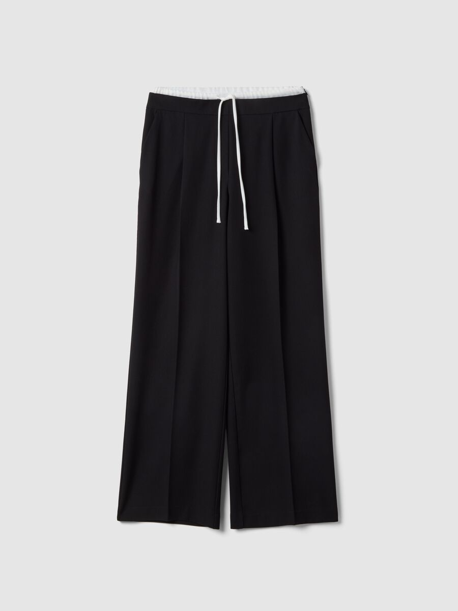 Black regular fit jogger trousers with elastic waist_4