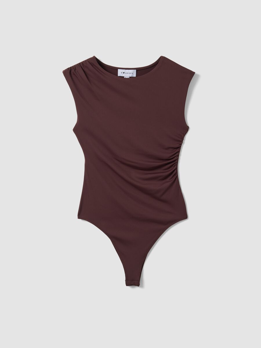 Brown stretch bodysuit with ruching, regular fit_4