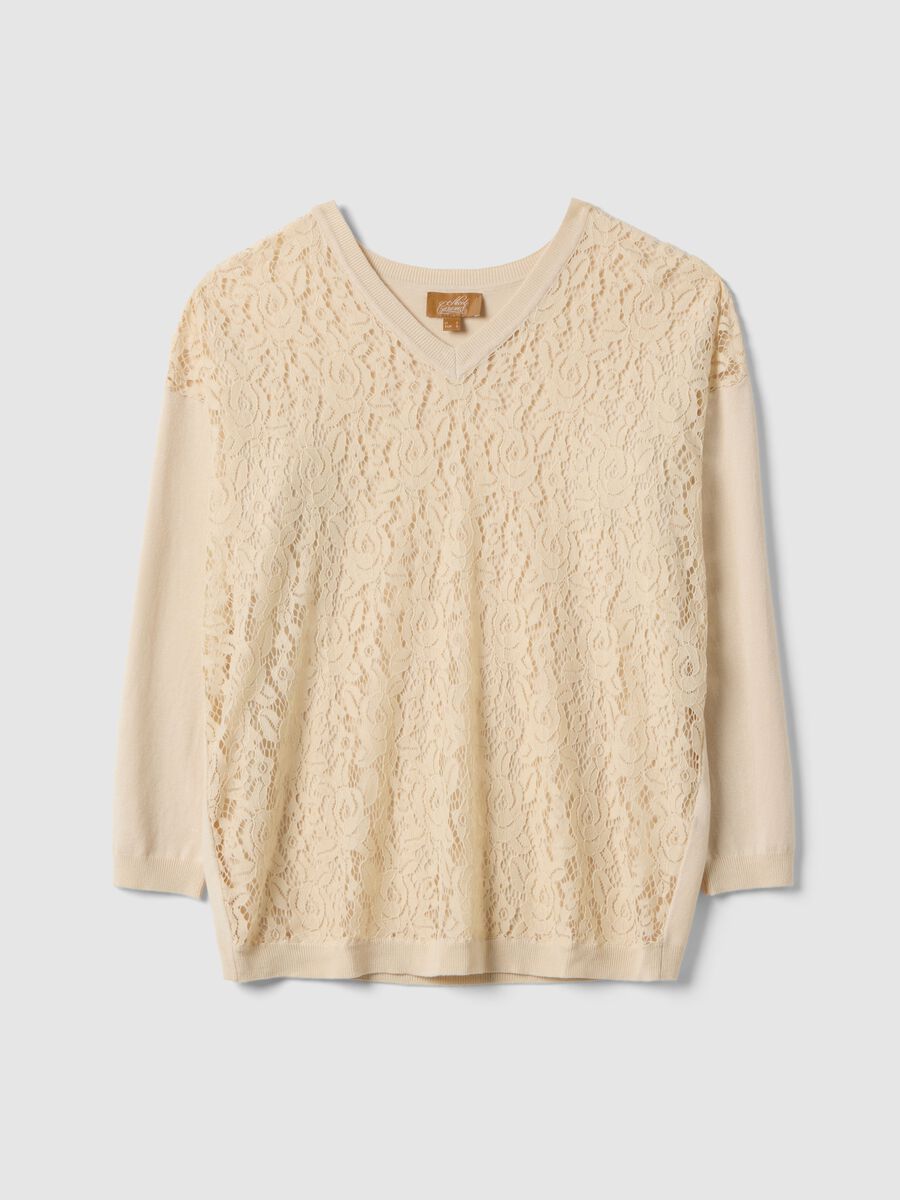 Maglione premaman beige in misto viscosa con lavorazione in pizzo_4