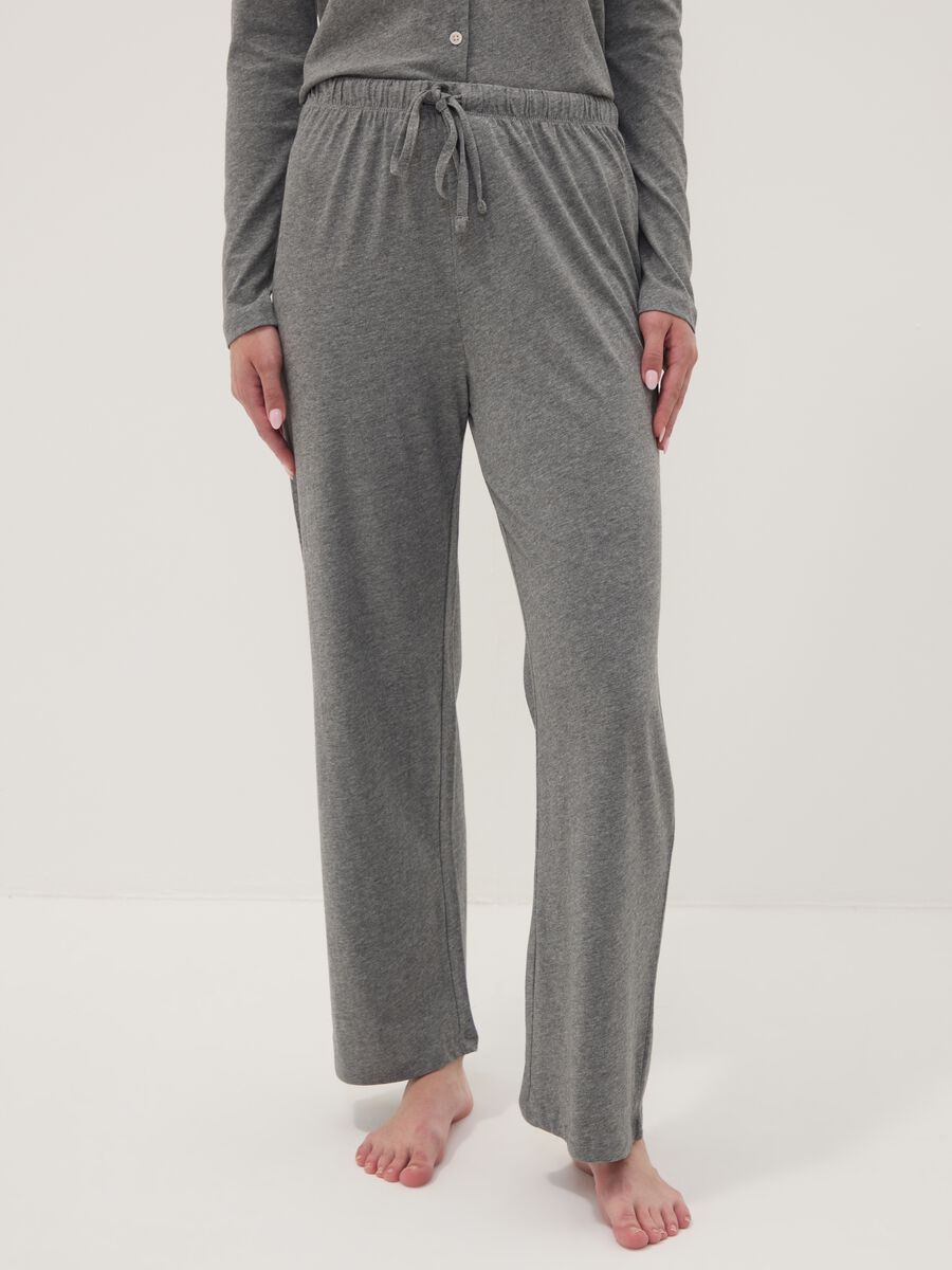 Cal&ccedil;as de pijama cinzentas em mistura de algod&atilde;o e viscose_1