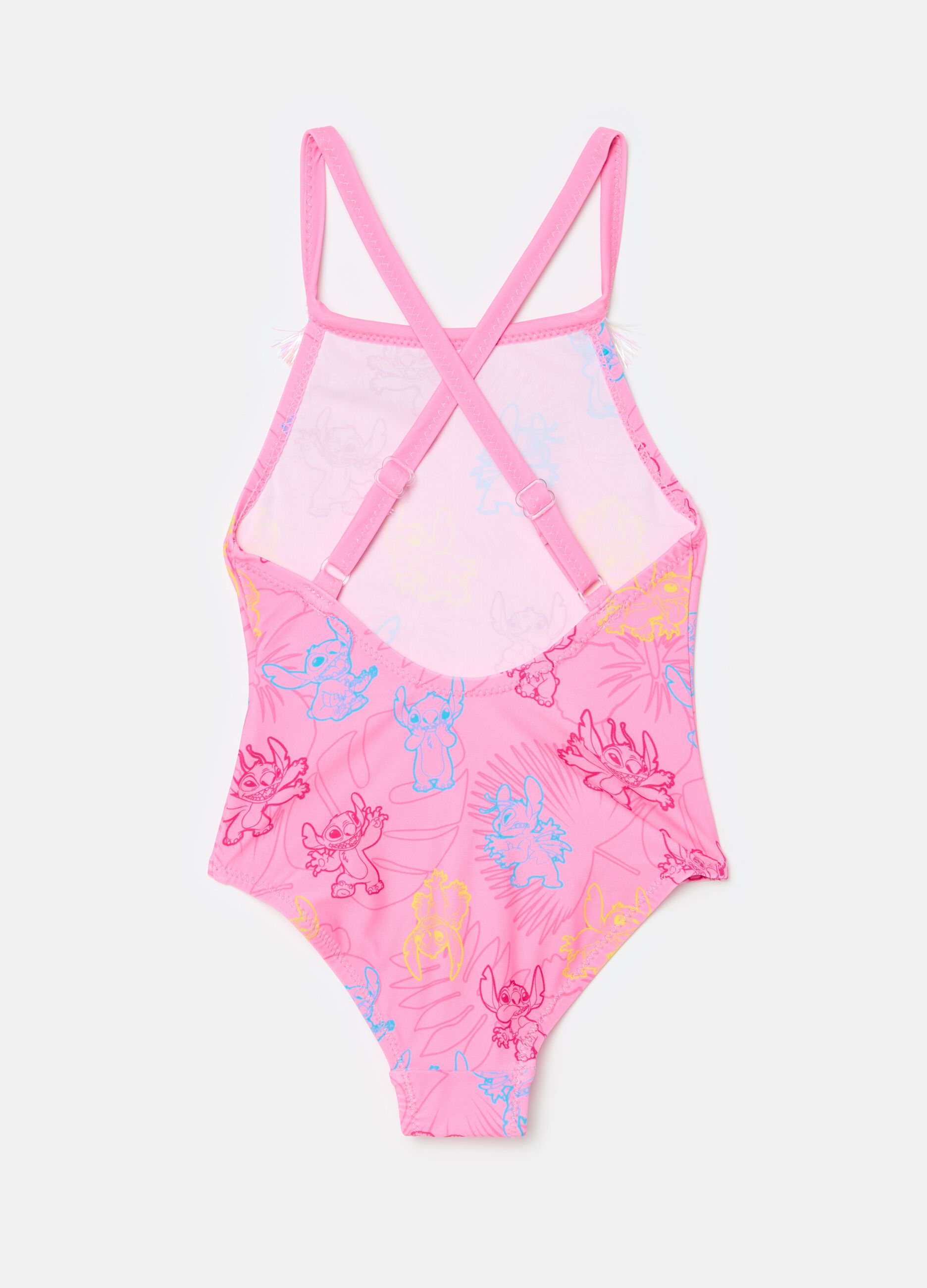 One-piece swimsuit with Stitch print and lurex fringing