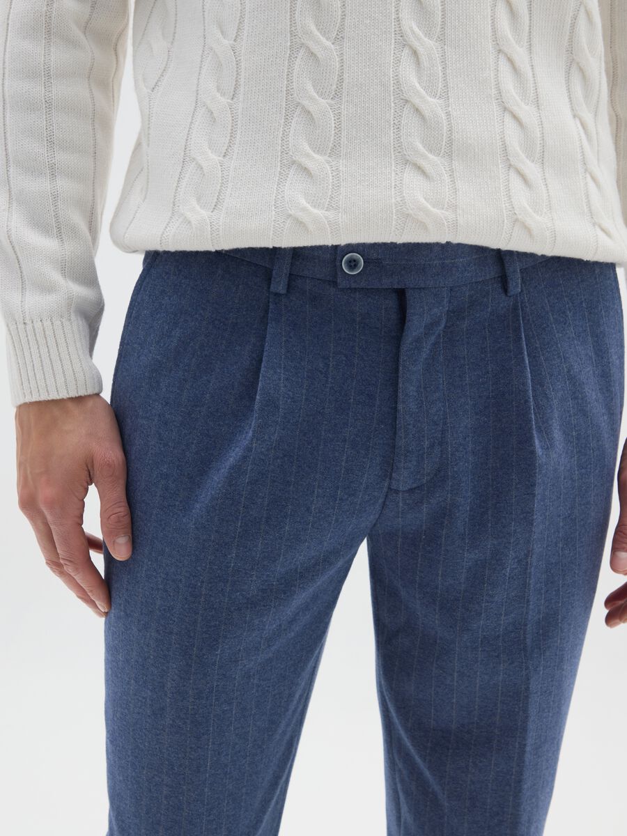 Blue Striped Slim Fit Trousers_3