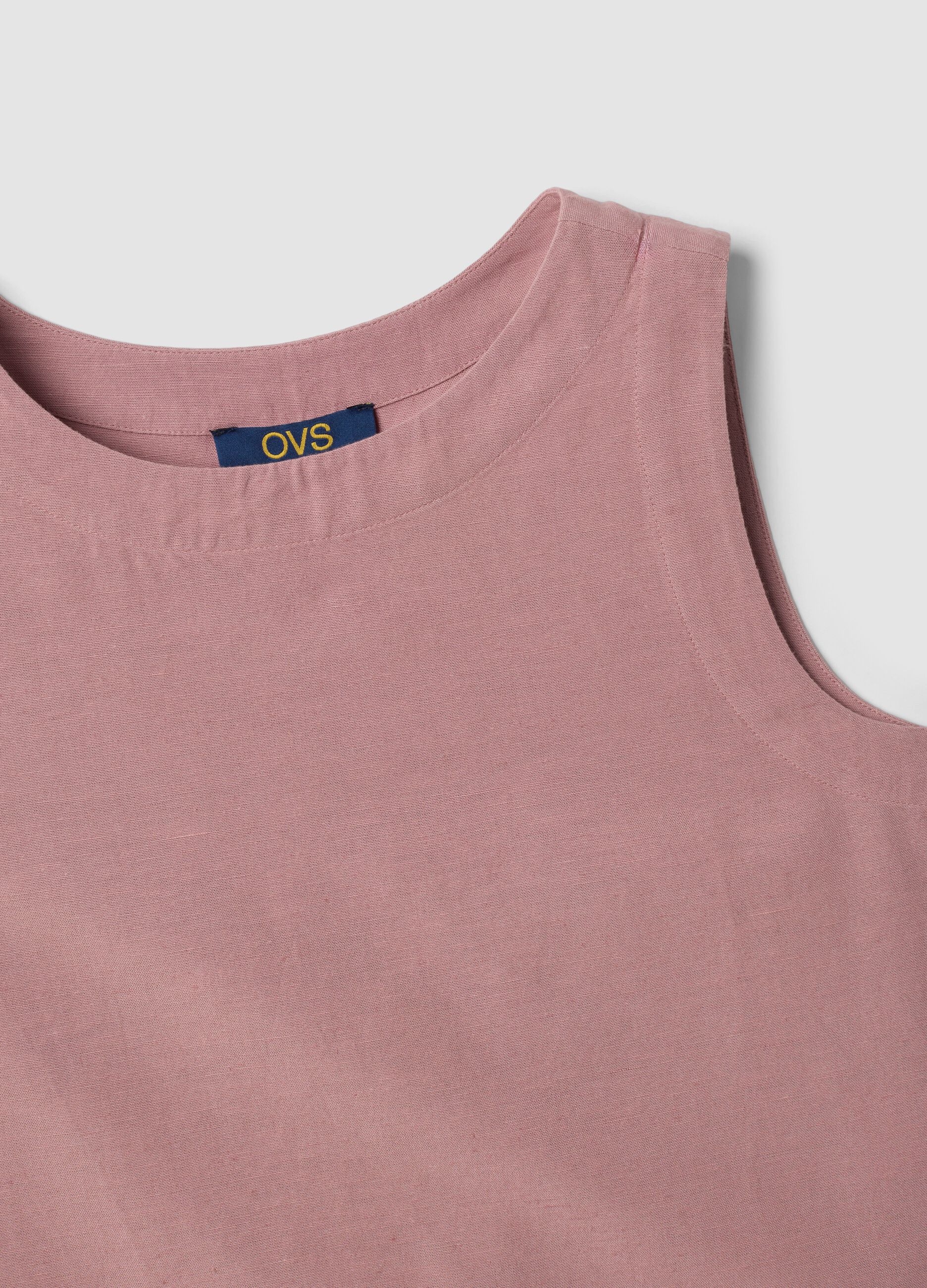 Top rose en m&eacute;lange viscose, coton et lin, coupe regular