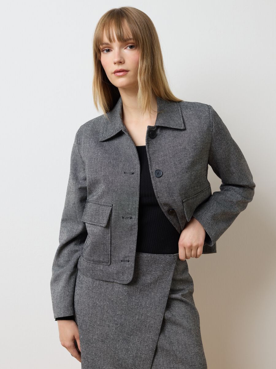Blazer gris en mélange de laine, coupe regular_0