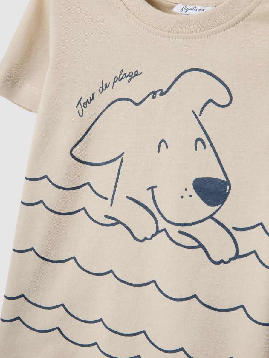 Beige pure cotton toddler t-shirt regular fit with dog print_3