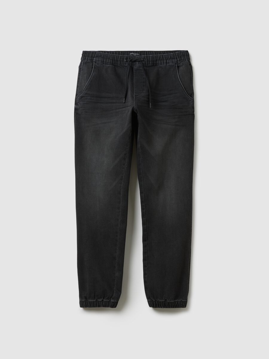Regular fit black denim jeans with elastic waistband_4
