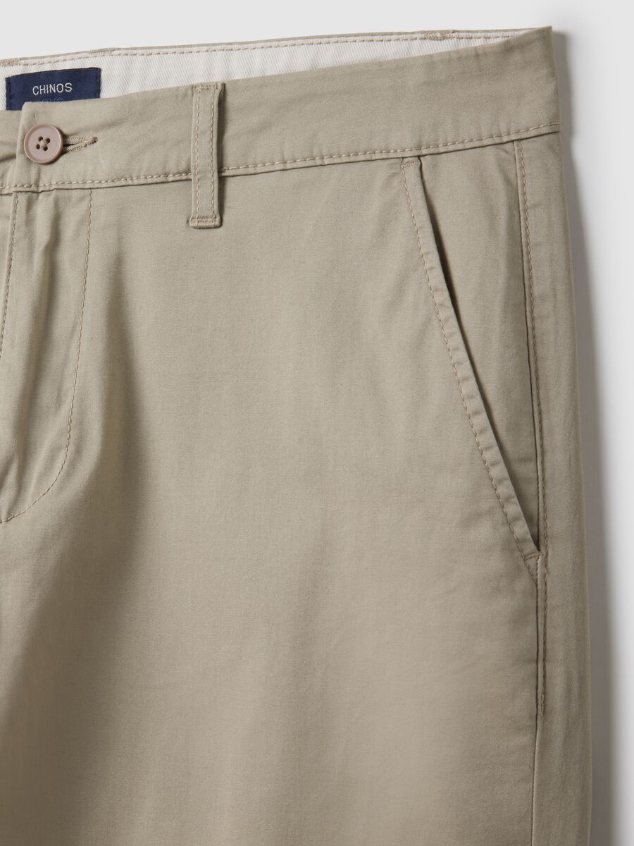 Beige slim fit stretch cotton chino trousers_5