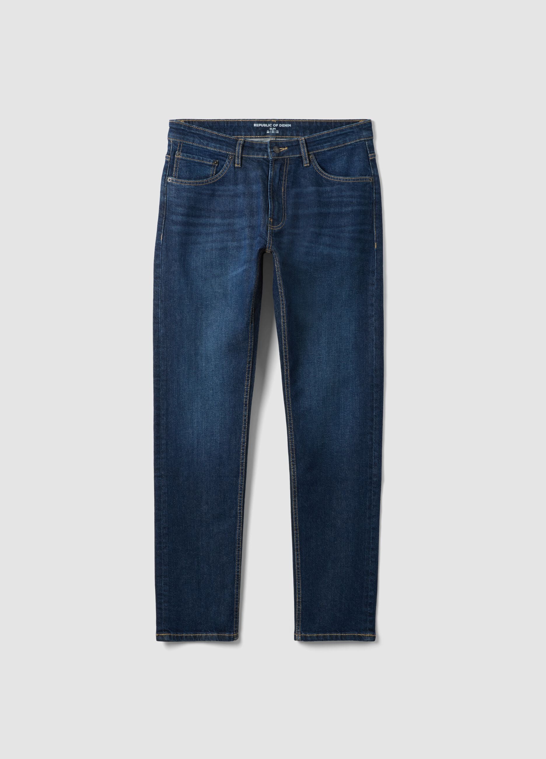 Slim fit dark-wash stretch cotton jeans
