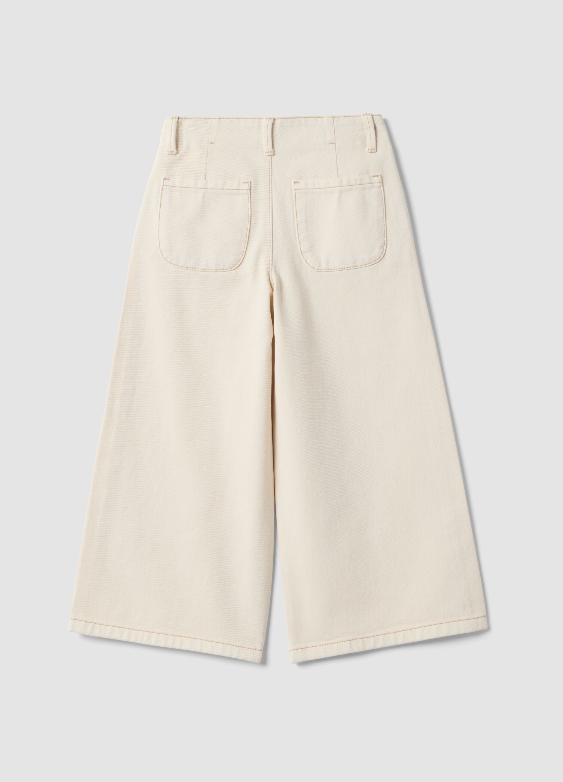 Beige wide-leg trousers in pure cotton