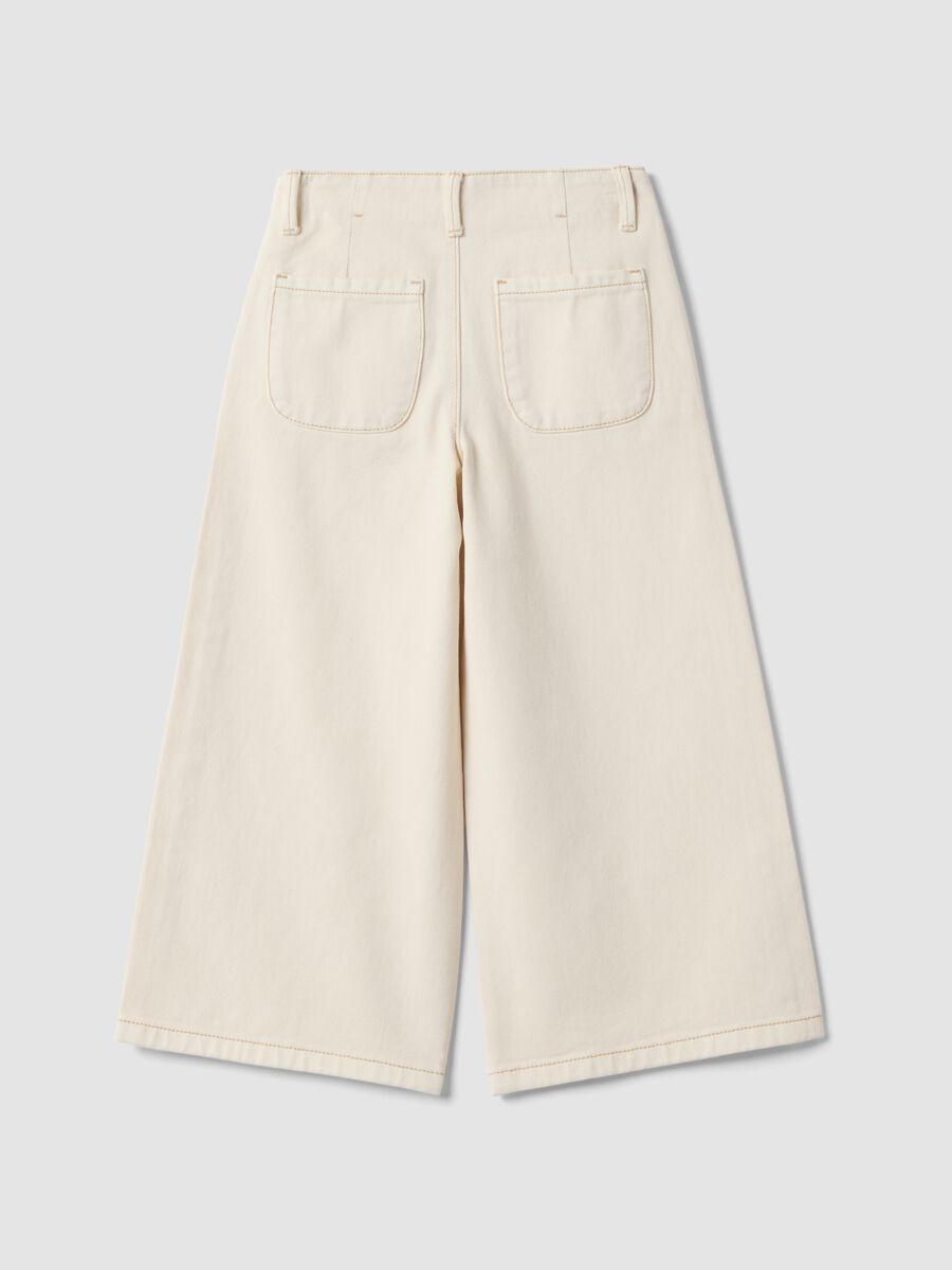 Beige wide-leg trousers in pure cotton_1