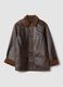Braune Jacke aus Echtleder mit Cordkragen, Regular Fit_0