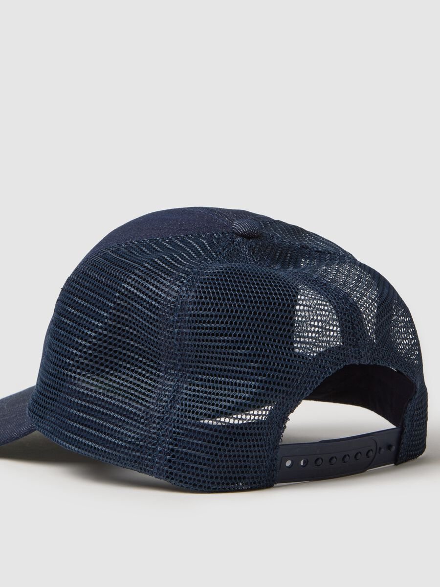 Blue pure cotton cap with adjustable visor and patch_2