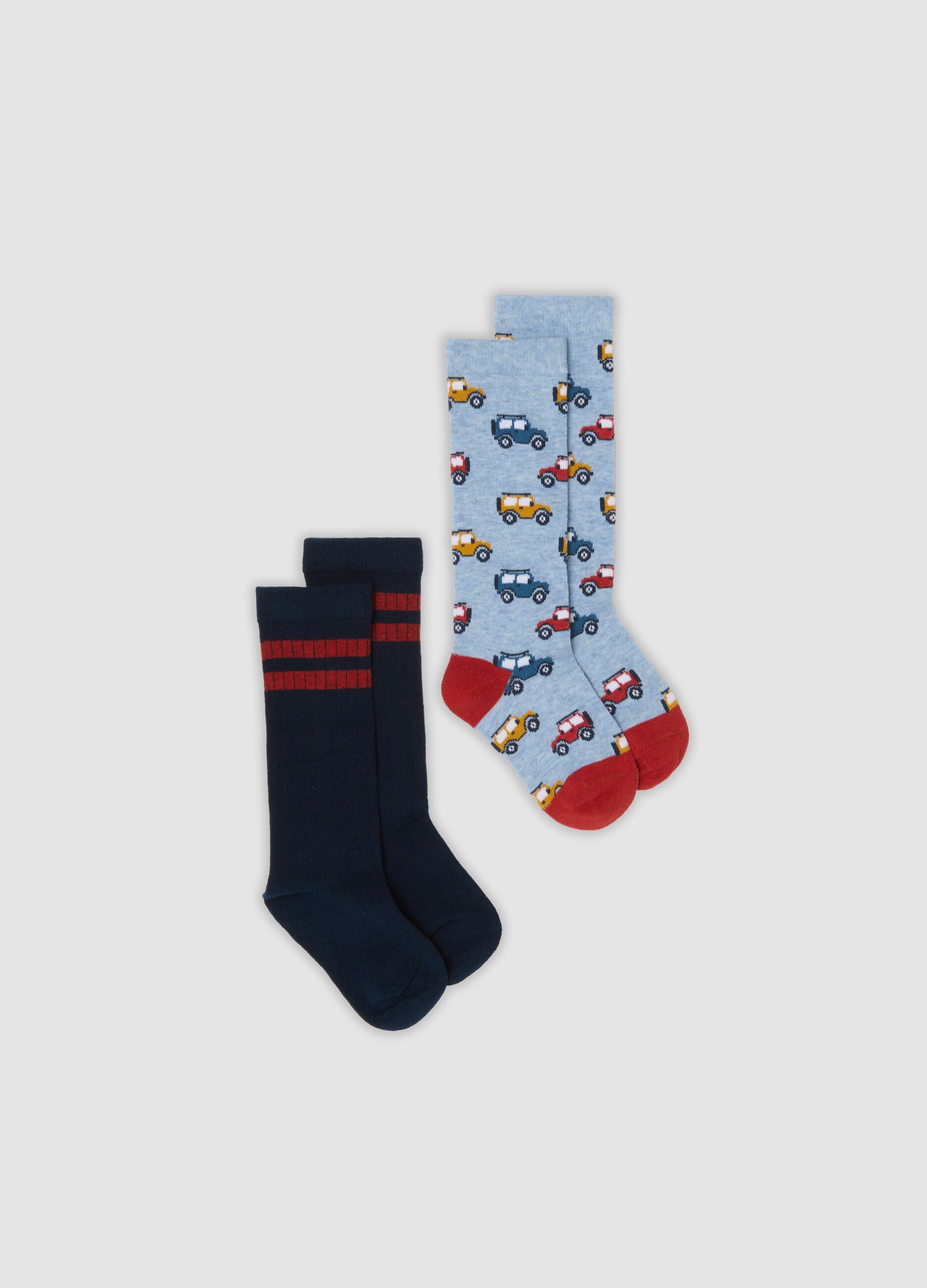2er-Pack lange Socken in Blau und Rot aus elastischer Bio-Baumwolle