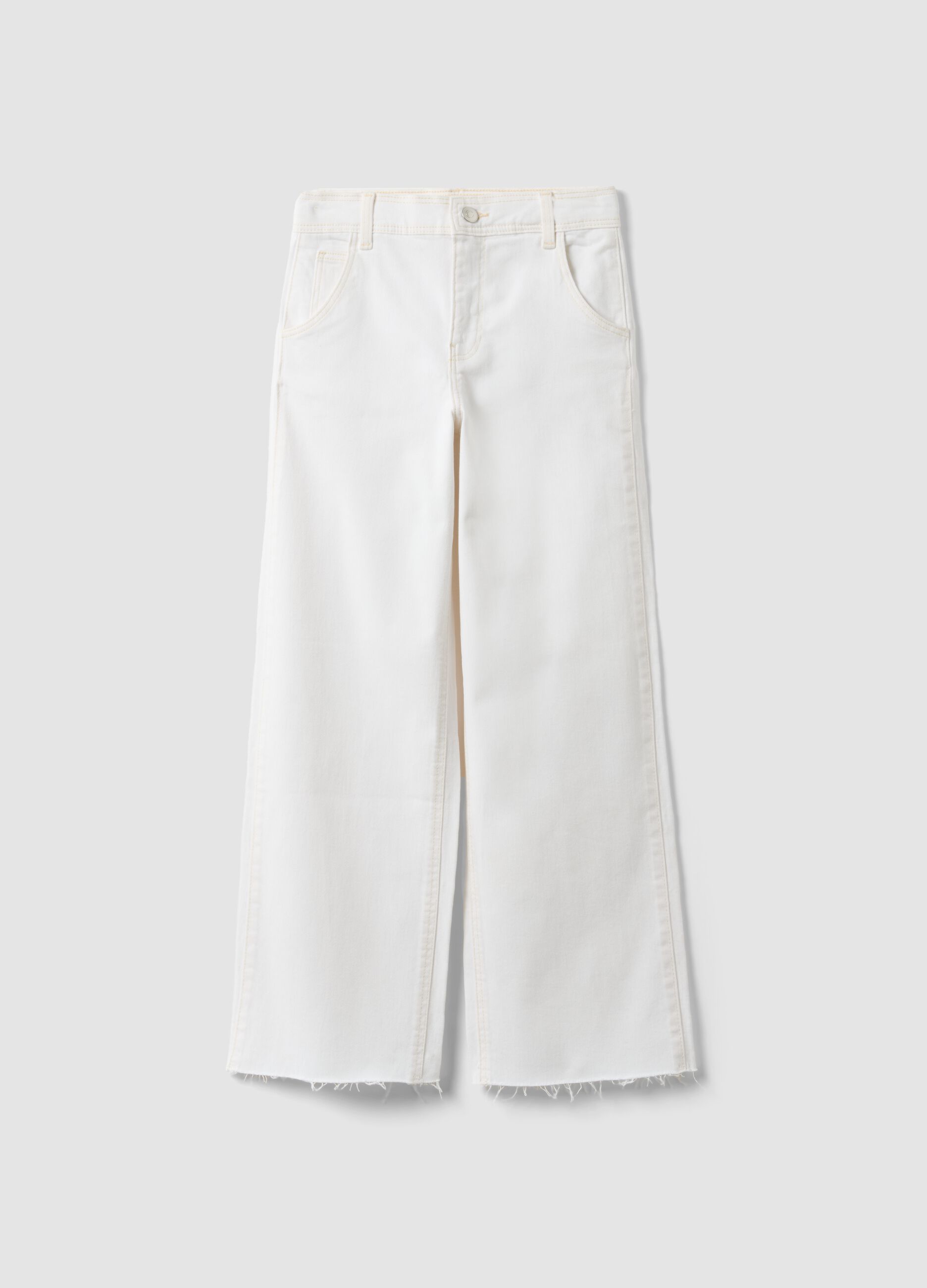 White Stretch Cotton Culotte Trousers for Girls