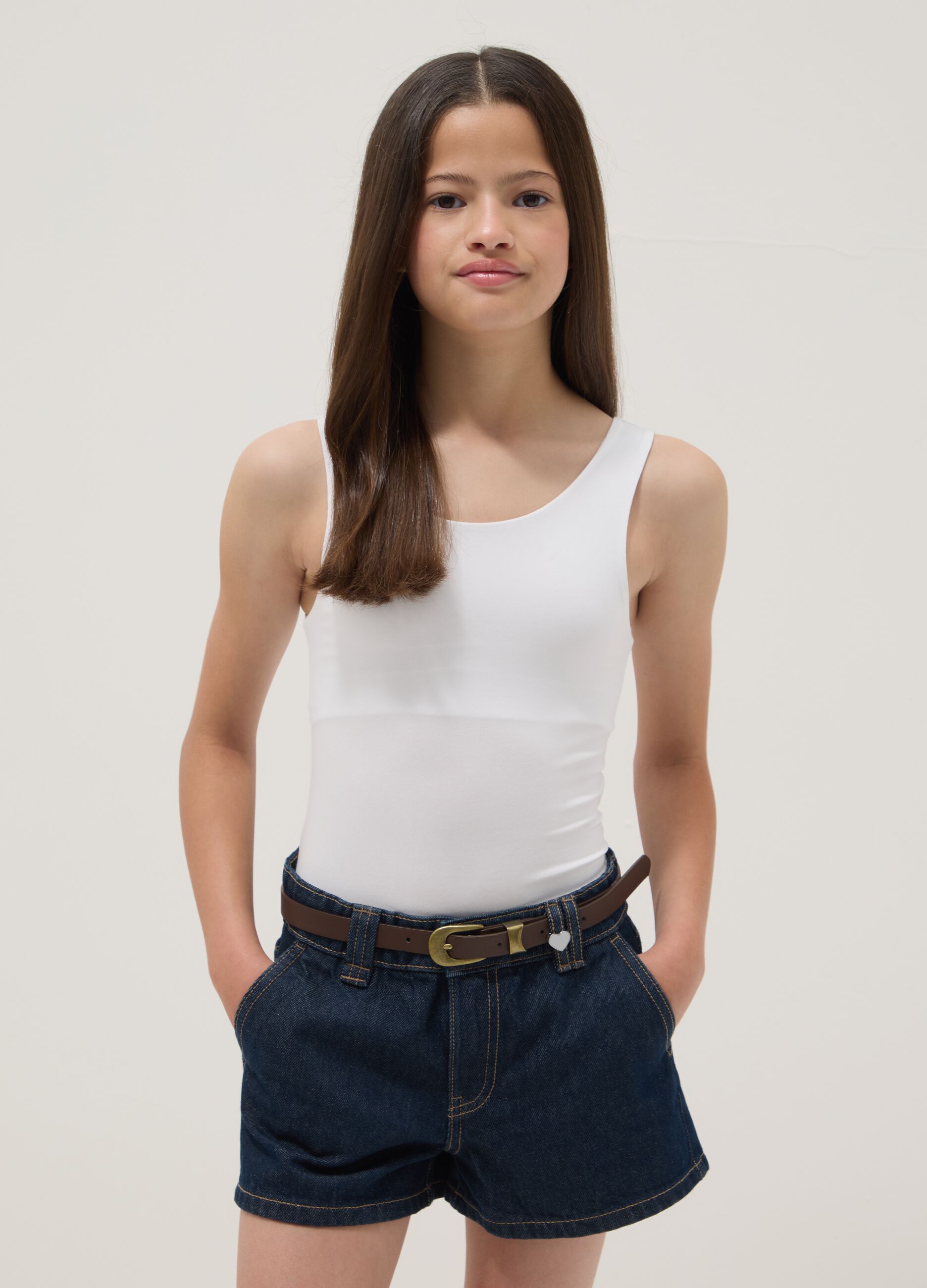Girls&rsquo; white fitted stretch-cotton bodysuit