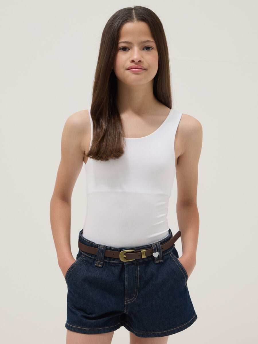 Girls&rsquo; white fitted stretch-cotton bodysuit_0