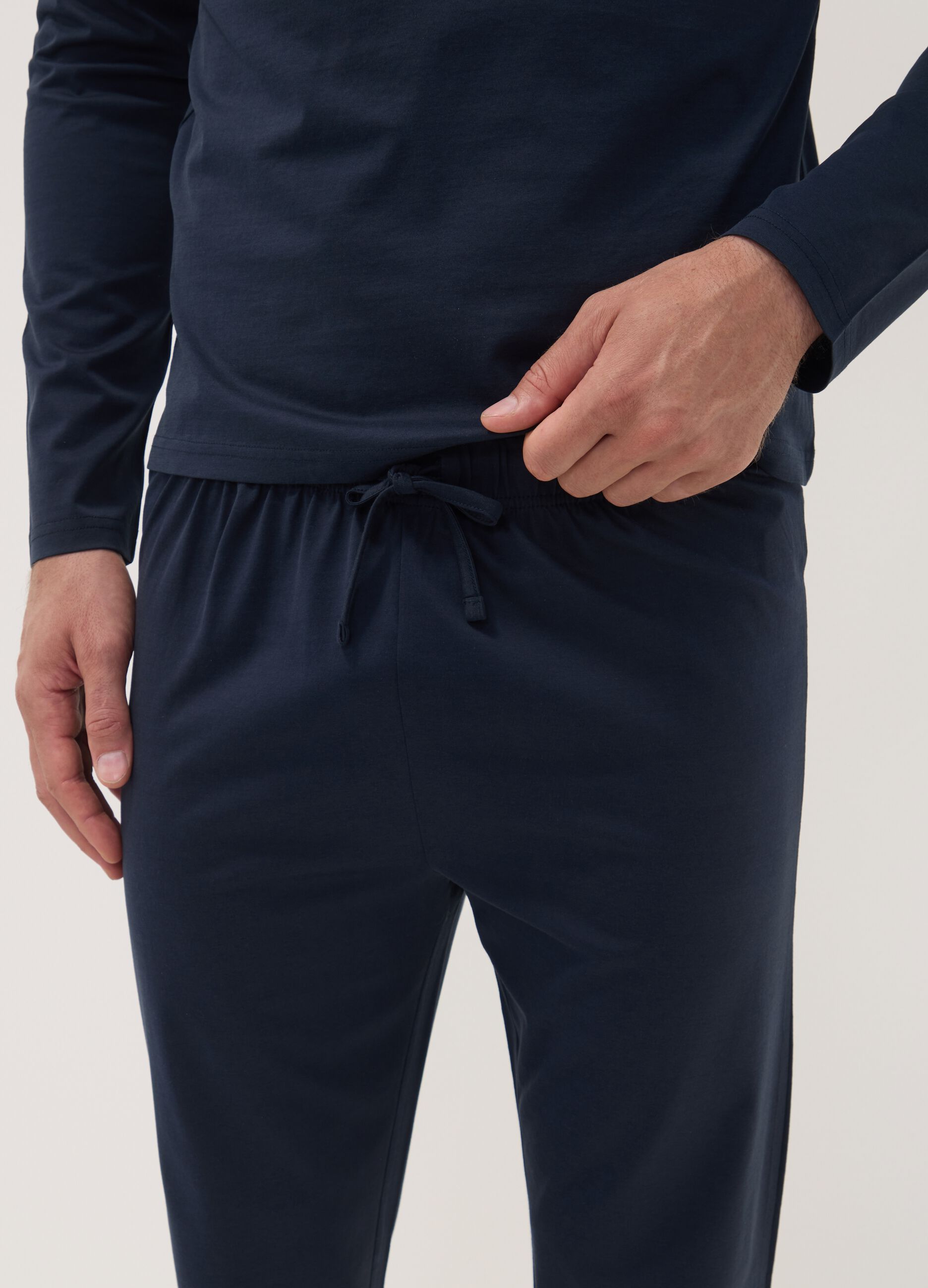 Blue pure organic cotton pyjamas with Henley neckline, regular fit