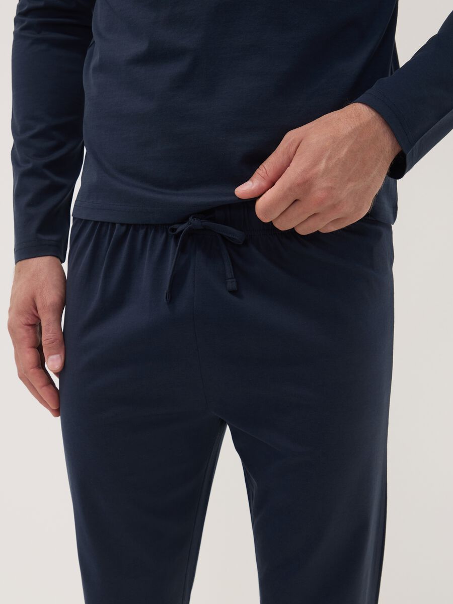 Blue pure organic cotton pyjamas with Henley neckline, regular fit_2