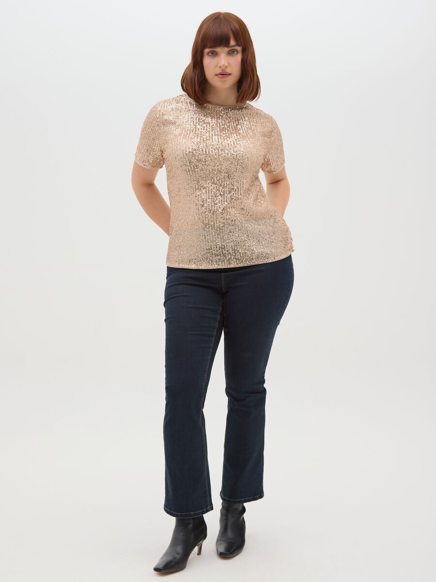Beige short sleeve regular fit t-shirt with sequins_1
