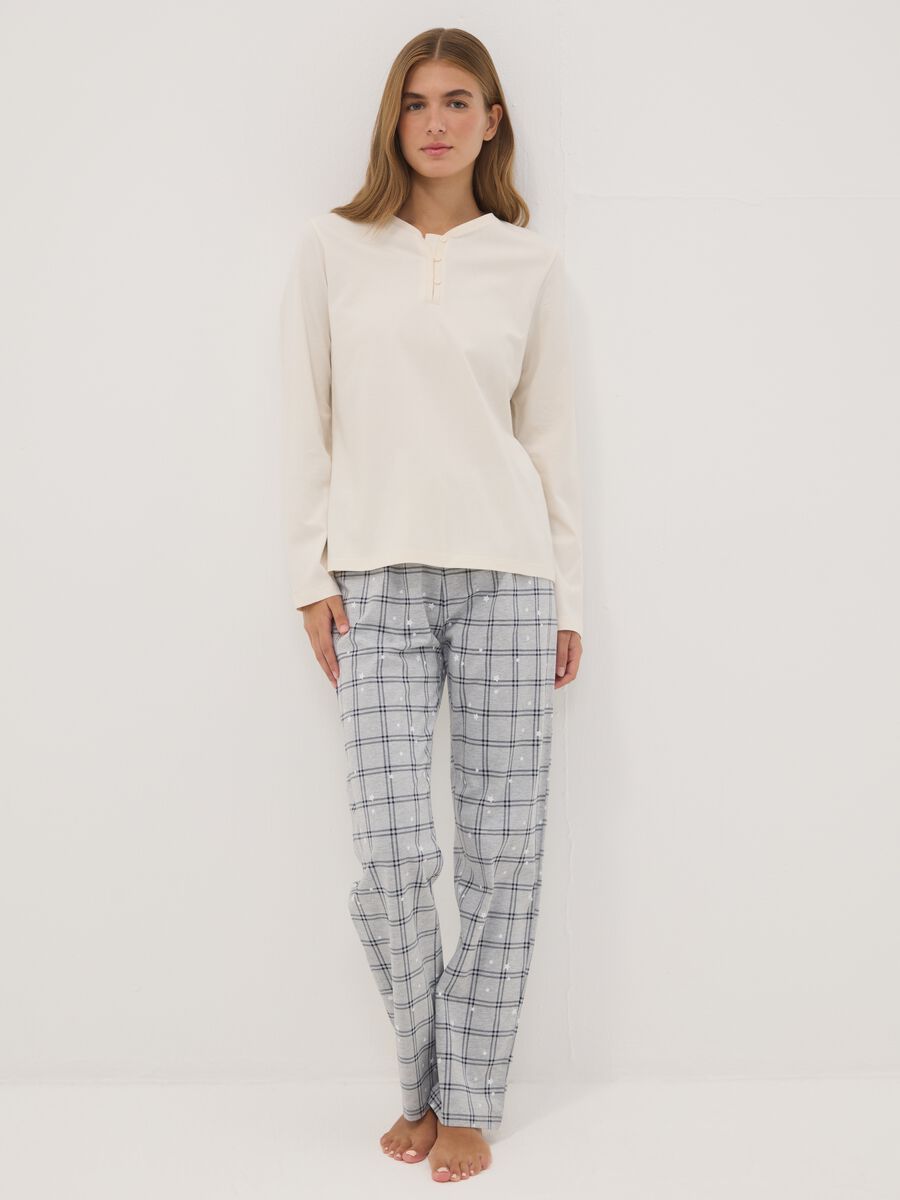 Pigiama beige in puro cotone organico con girocollo_0