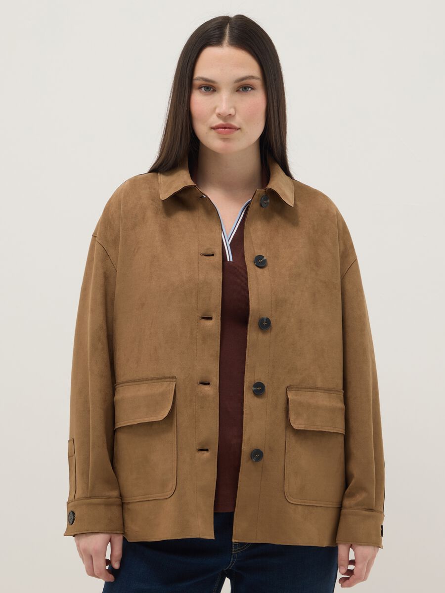 Brown regular fit jacket with collar and buttons_0