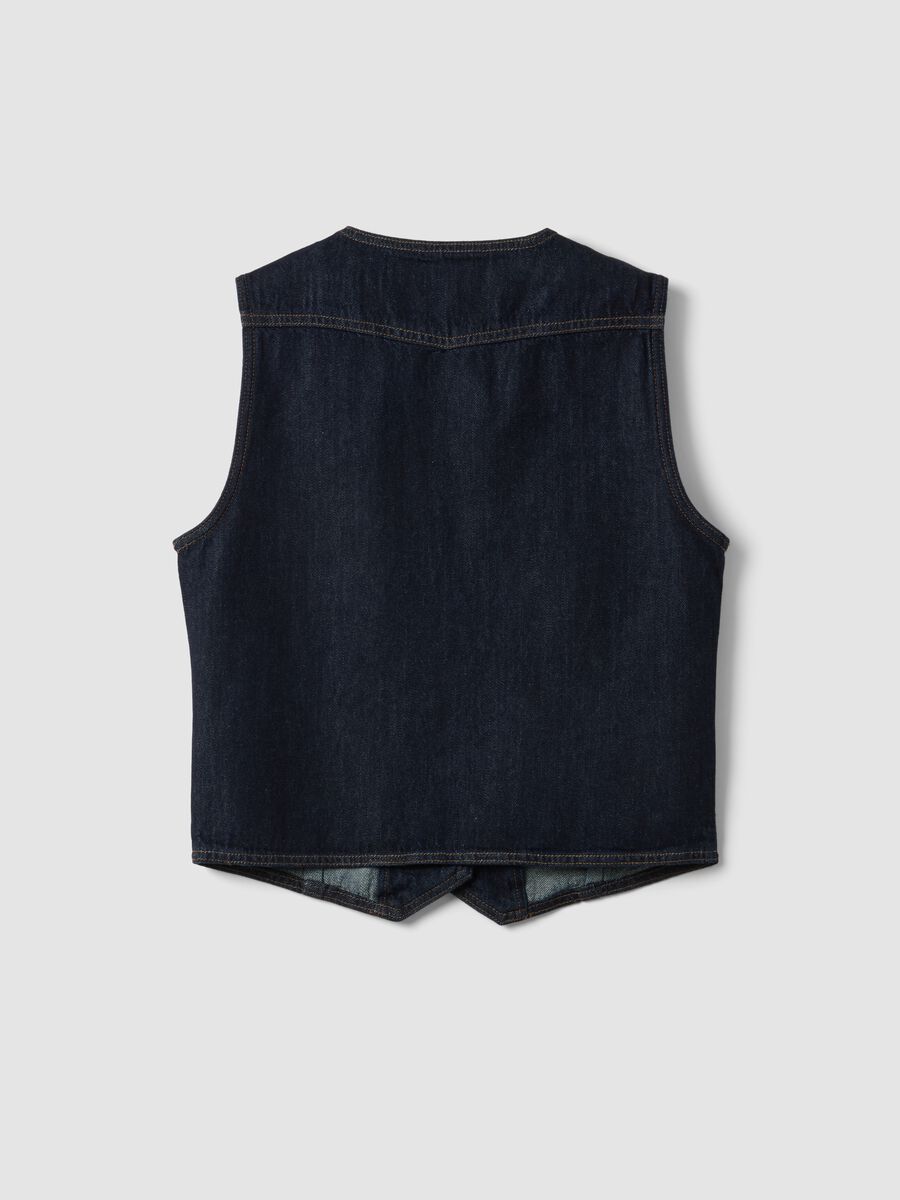 Blue pure cotton denim waistcoat with buttons, regular fit_6
