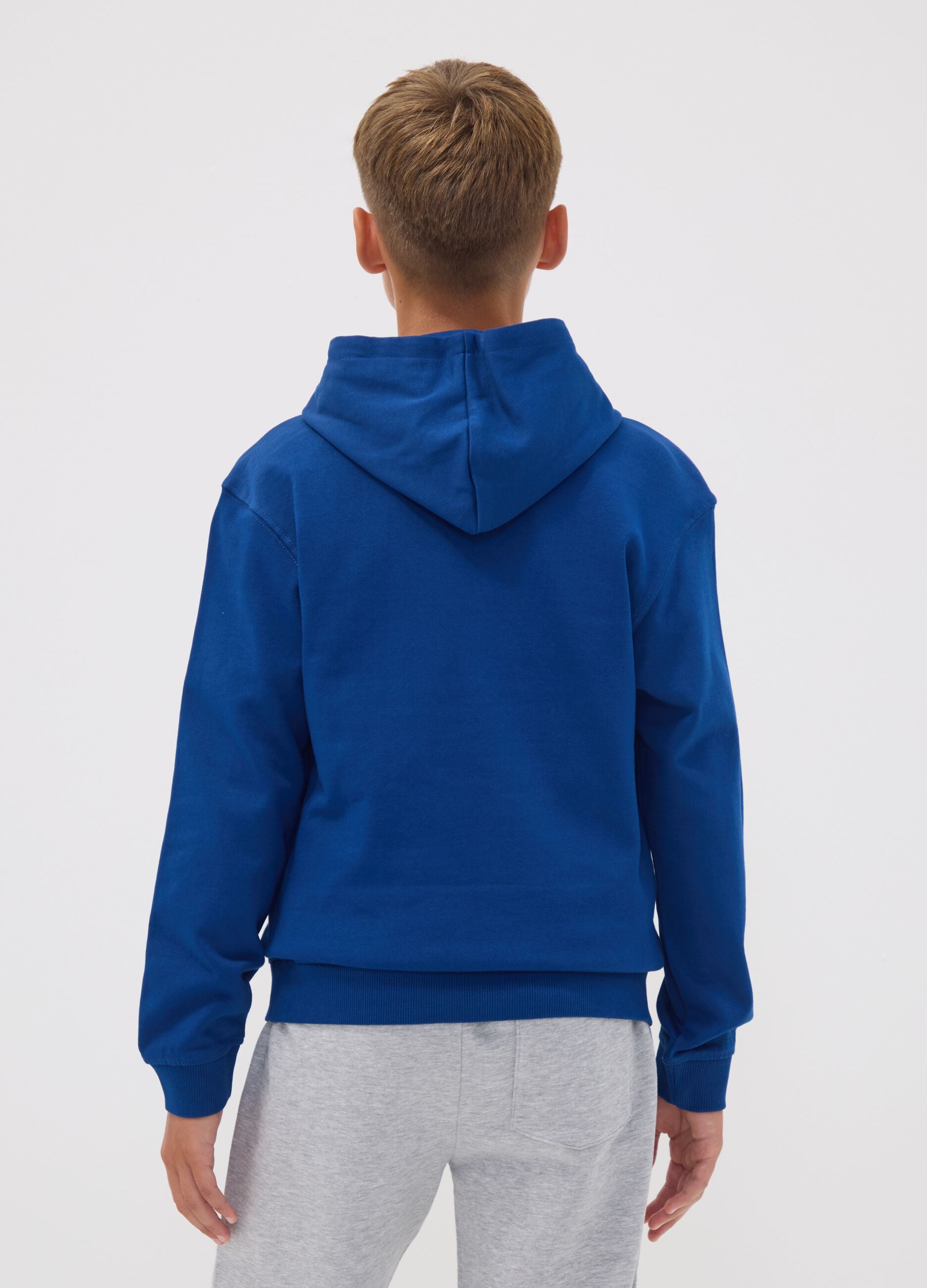 Blue pure cotton hoodie with print for boys