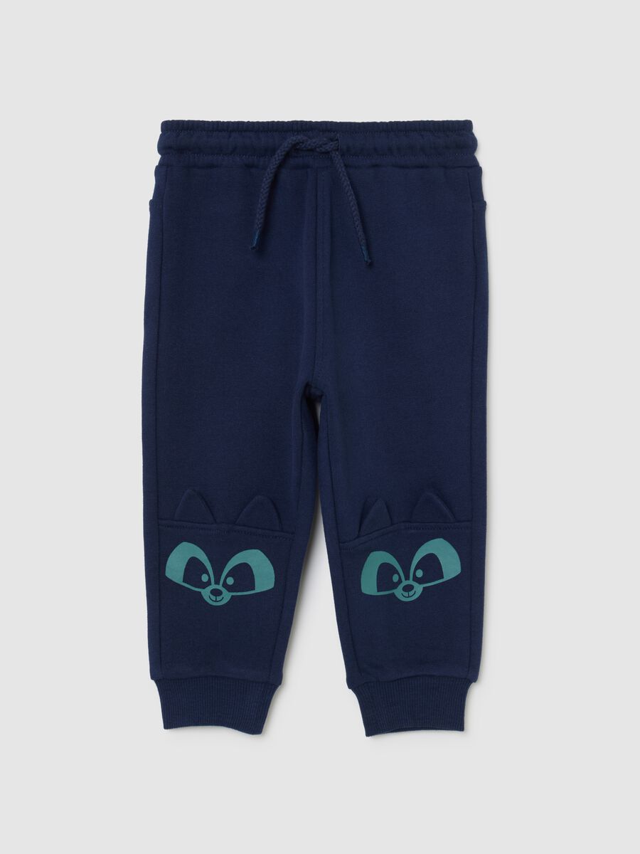 Blue jogger trousers for kids in regular fit cotton blend with print_0