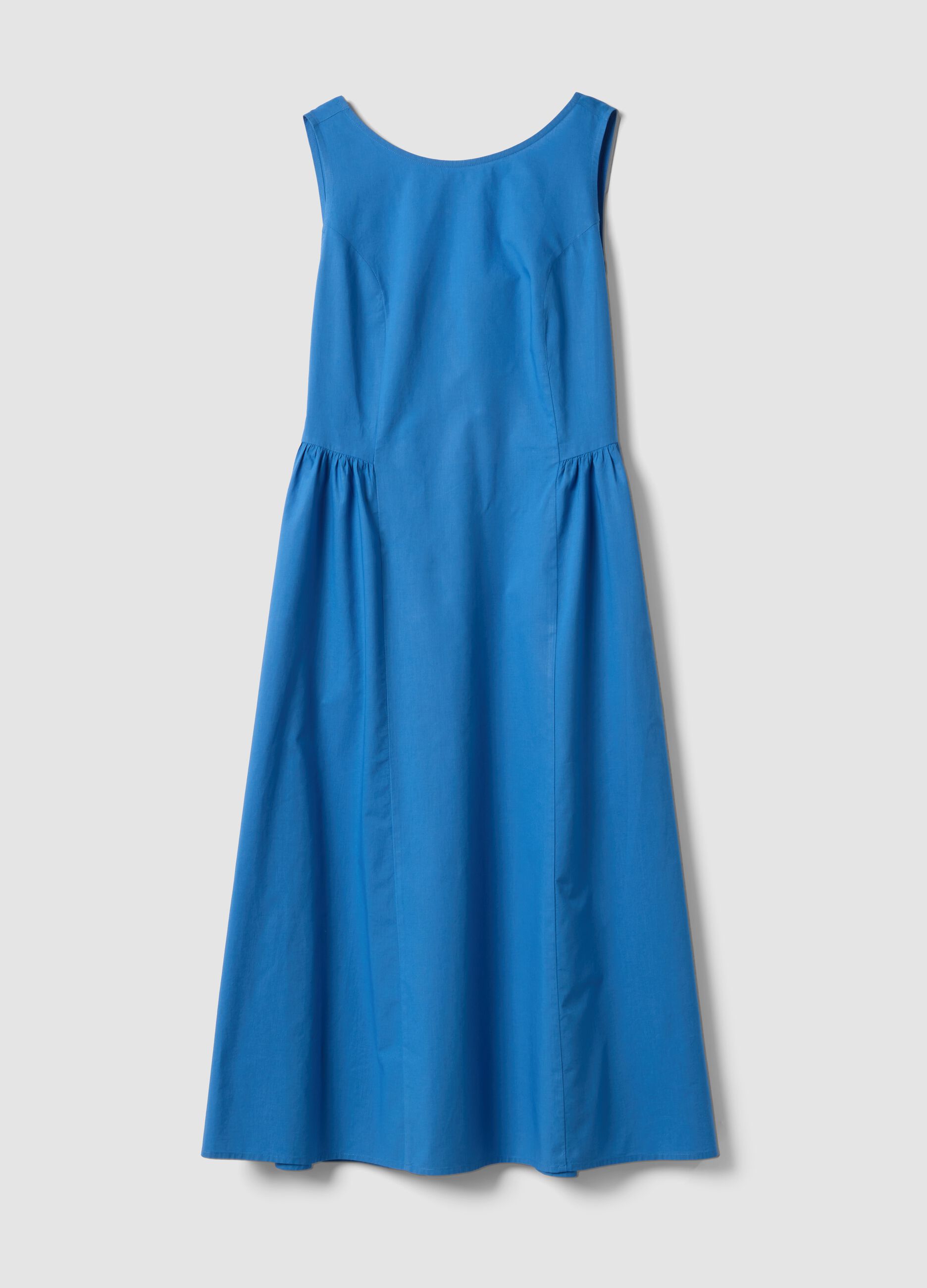 Blue pure cotton dress with boat neckline