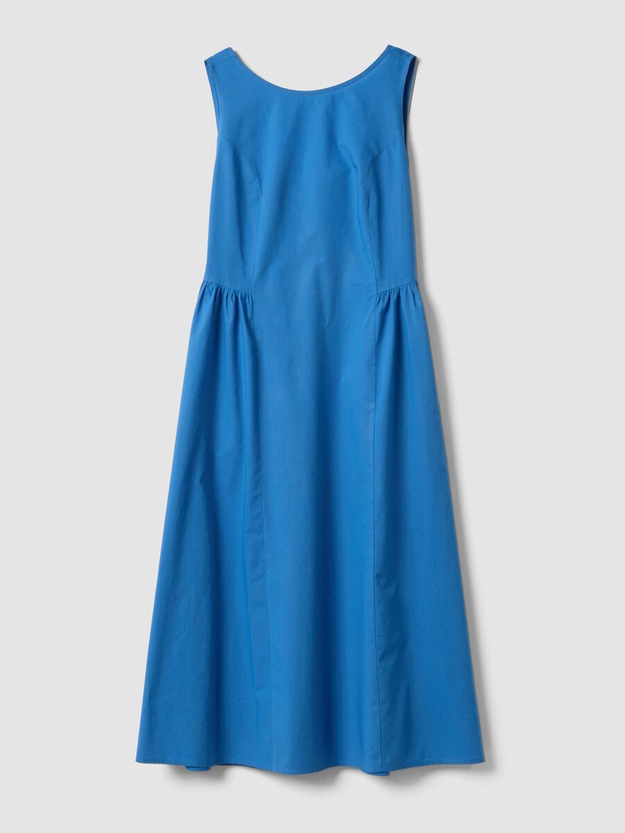 Blue pure cotton dress with boat neckline_0
