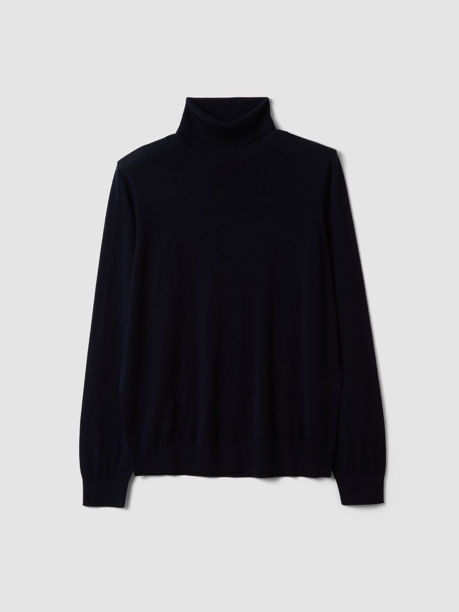 Navy blue pure merino wool turtleneck jumper, regular fit_0