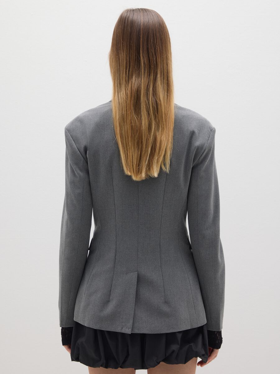 Grey slim fit blazer with lapel and button_2