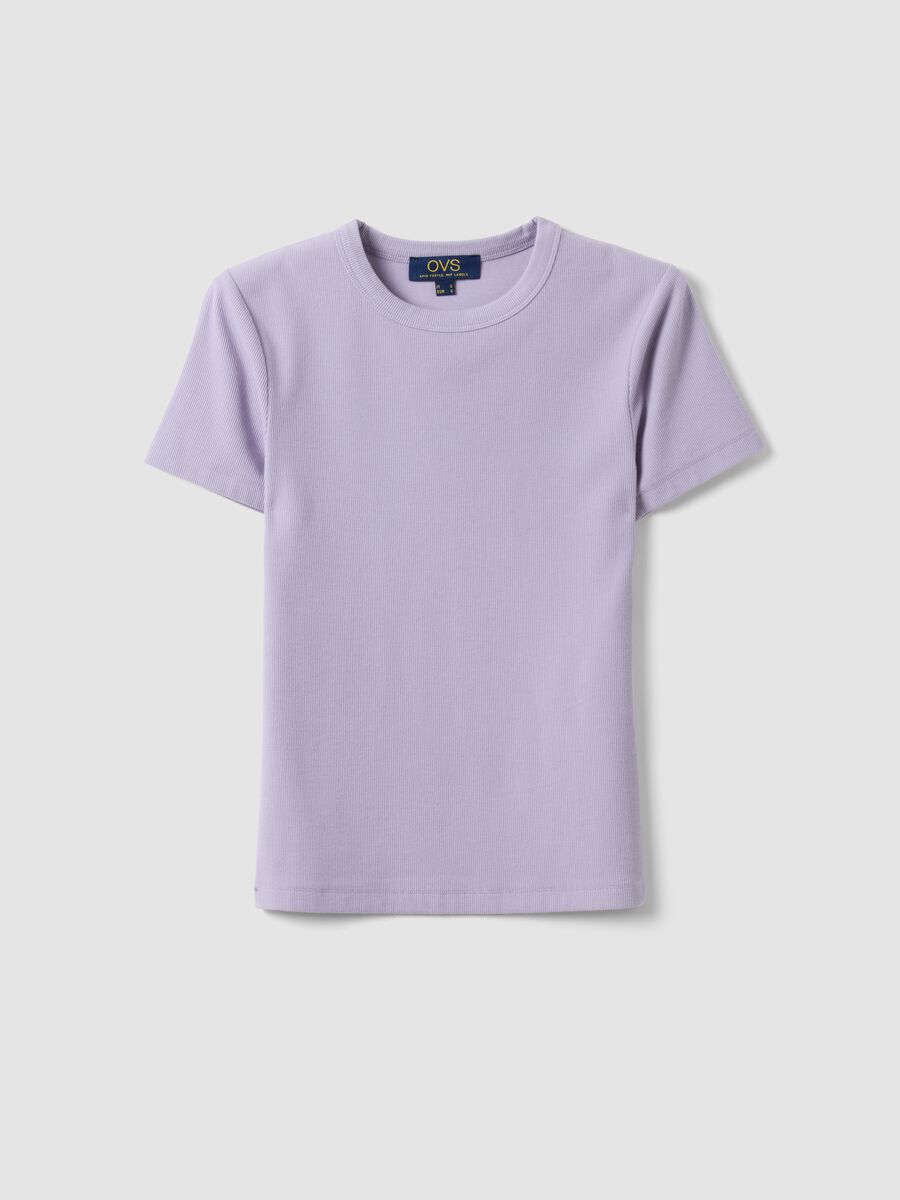 Violettfarbenes Slim-Fit T-Shirt aus Stretch-Baumwolle mit kurzen &Auml;rmeln_4