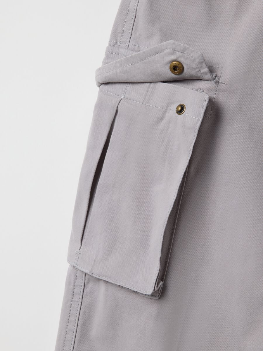 Grey slim fit stretch cotton cargo trousers_5