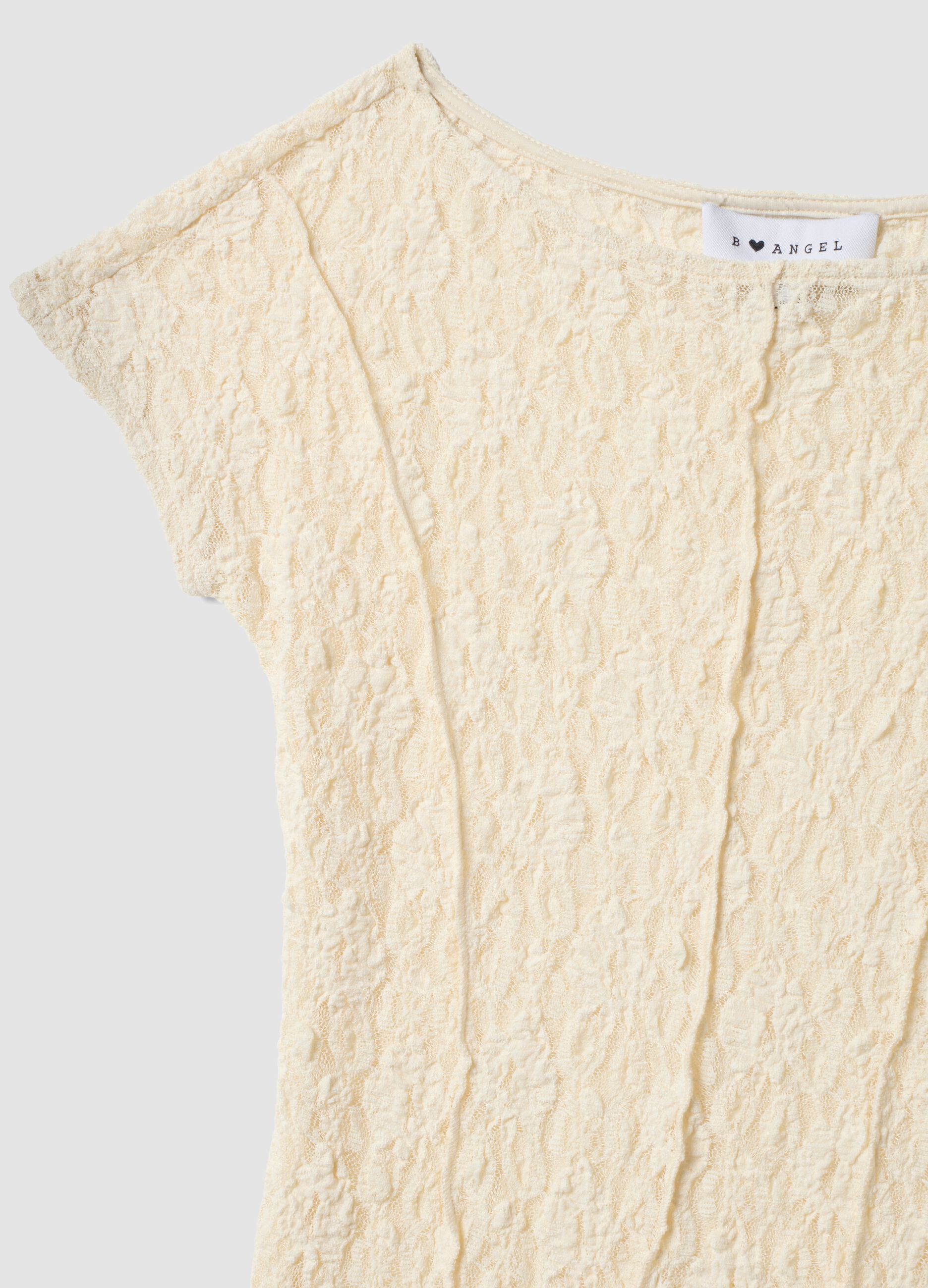 White stretch T-shirt with raised floral texture