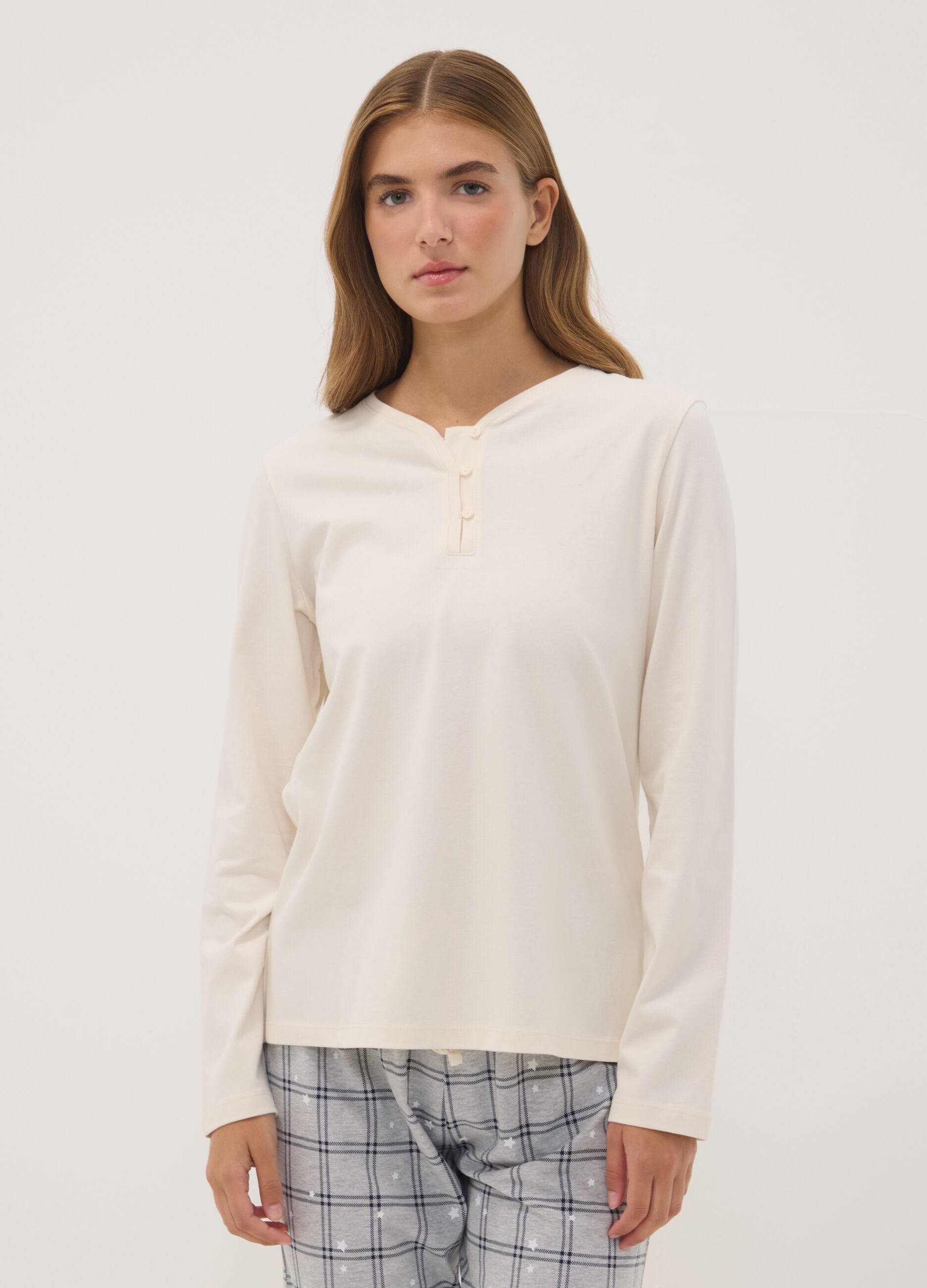 White regular-fit organic cotton checked pyjamas