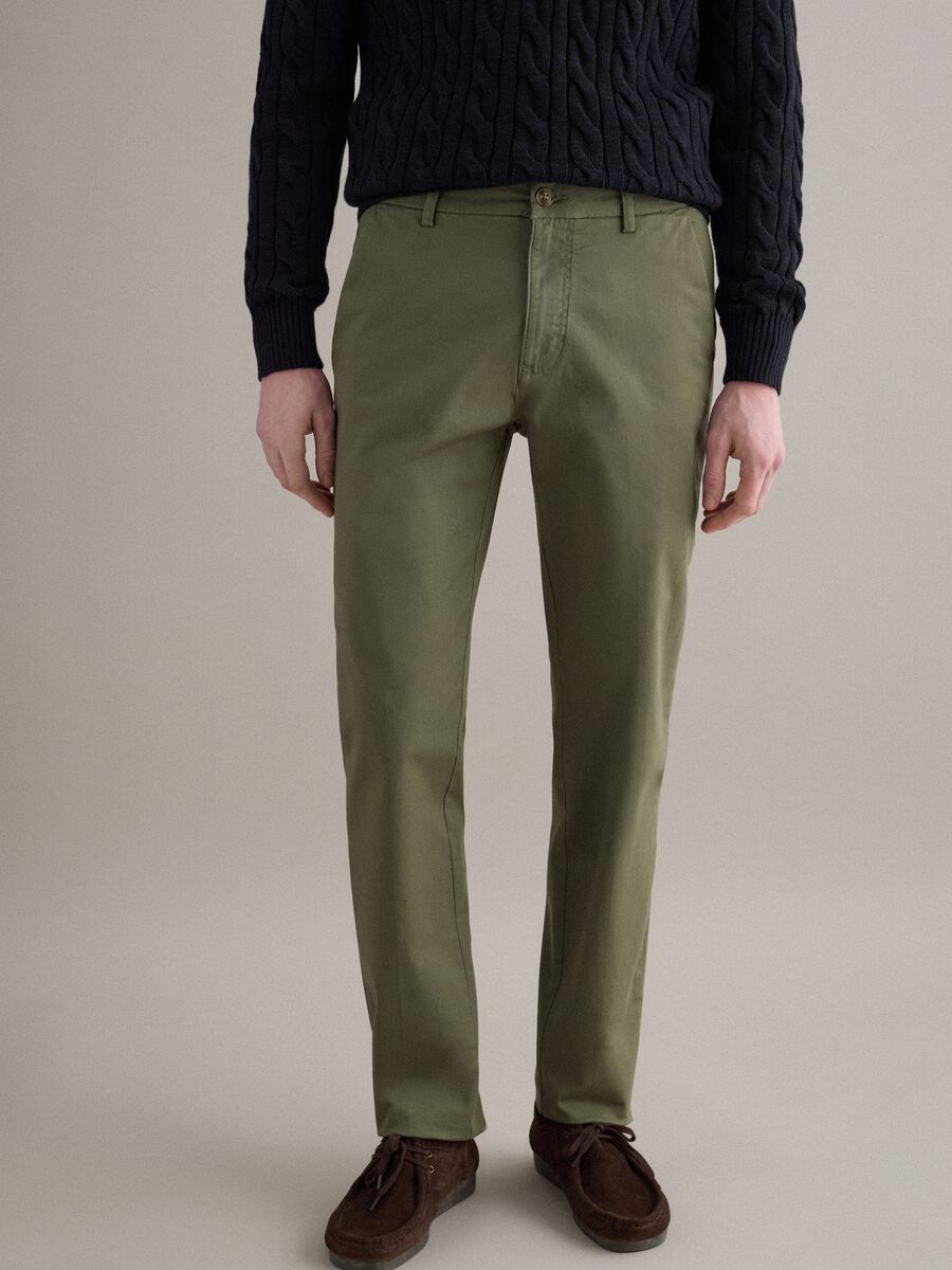 Slim Fit Green Stretch Cotton Chinos_1