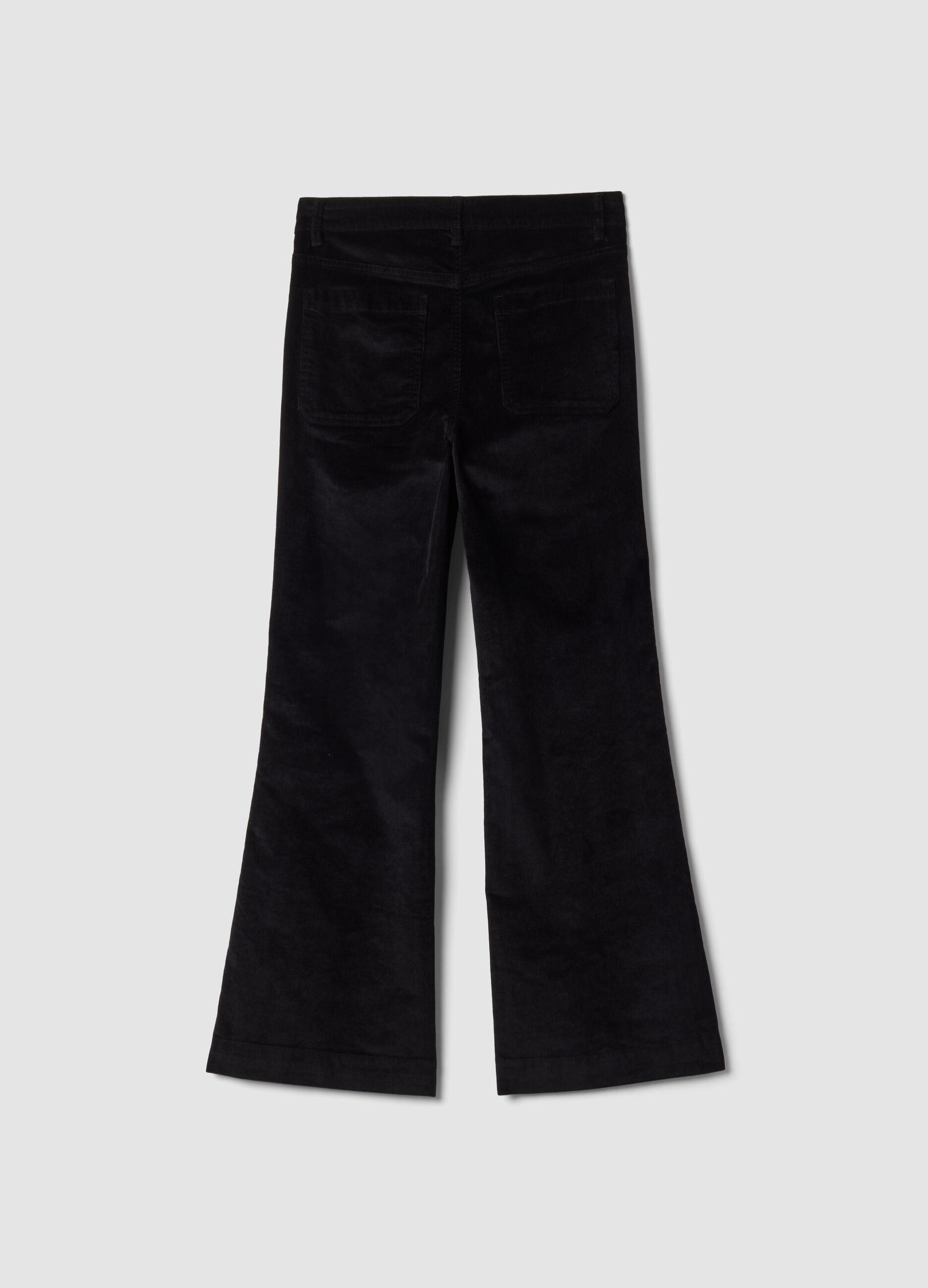 Schwarze Flared-Hose aus geripptem Stretch-Baumwoll-Modal