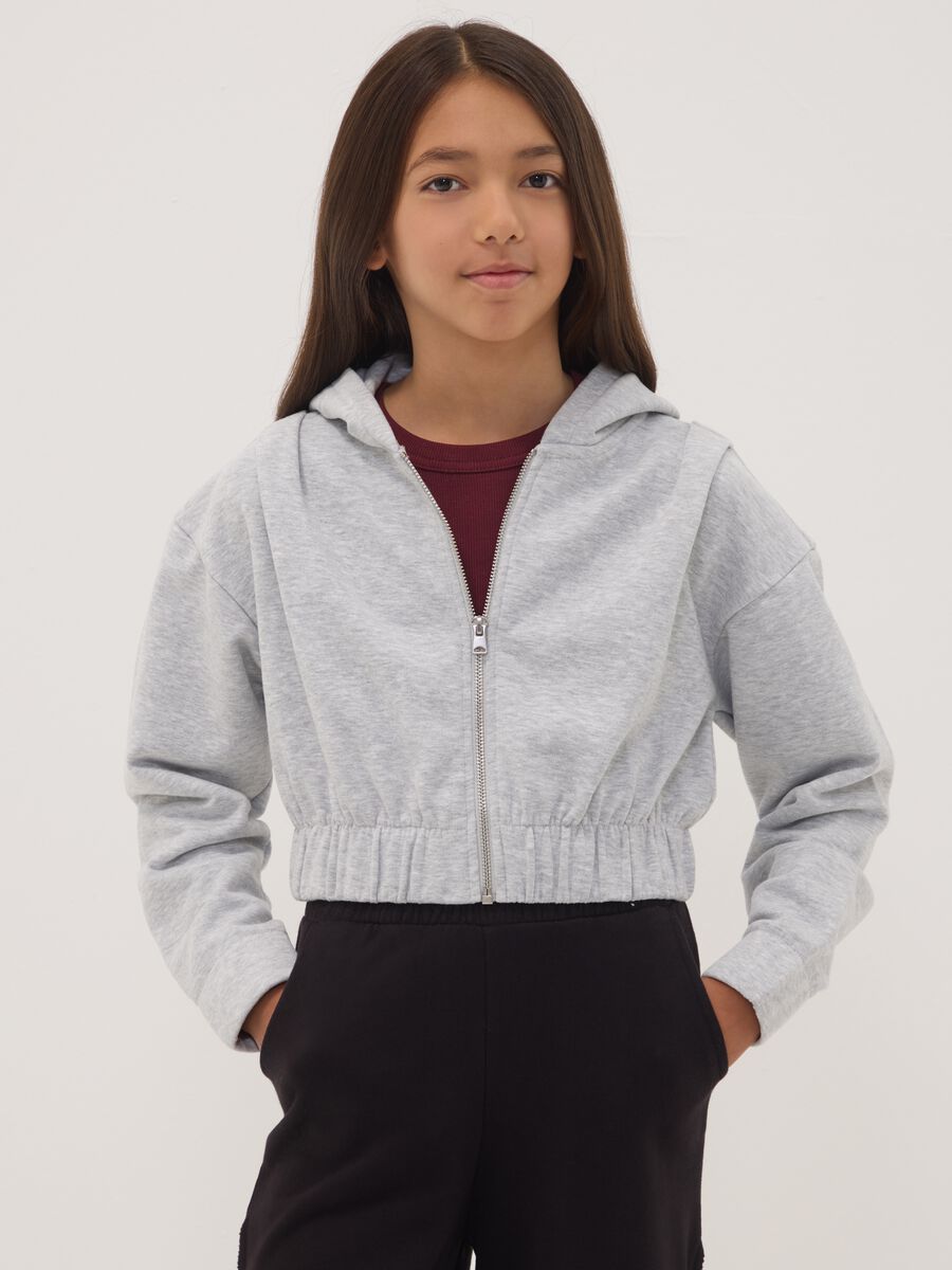 Girls&rsquo; cropped grey cotton-blend hoodie_0