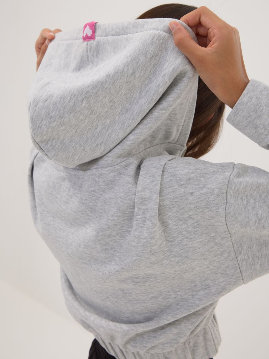 Girls&rsquo; cropped grey cotton-blend hoodie_1