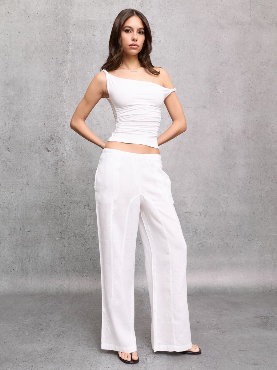 100% Linen Wide-Leg Trousers White_4