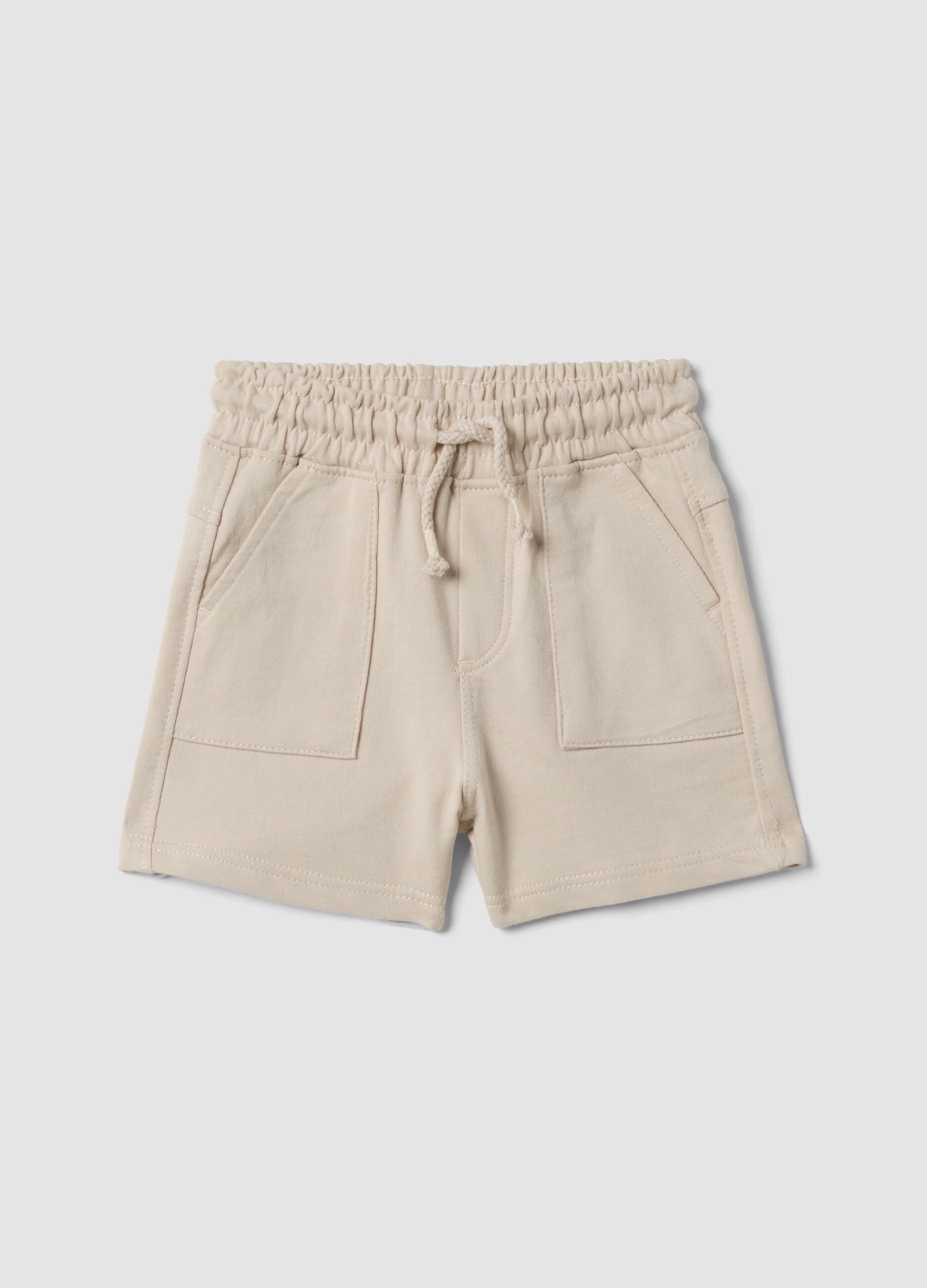 Beige organic cotton shorts with elasticated waist