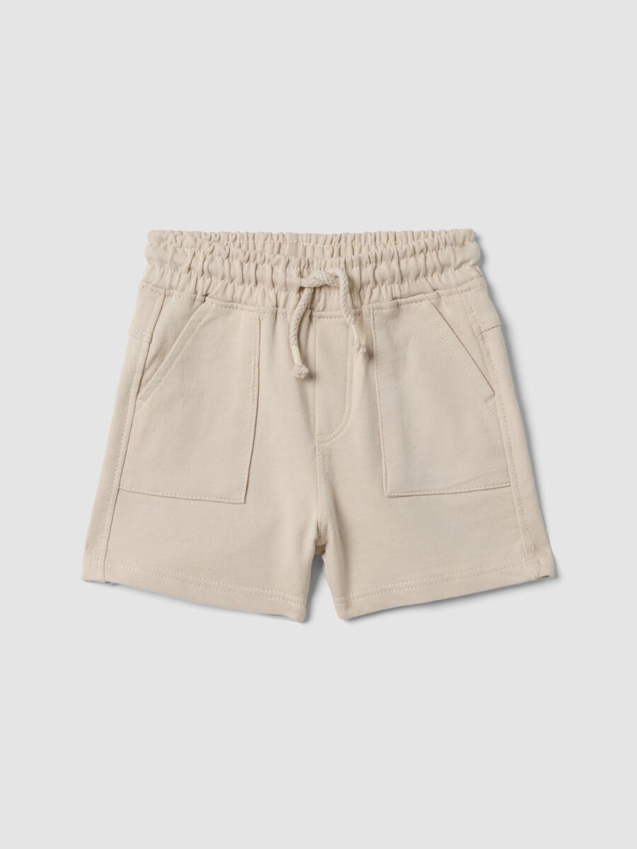 Beige organic cotton shorts with elasticated waist_0