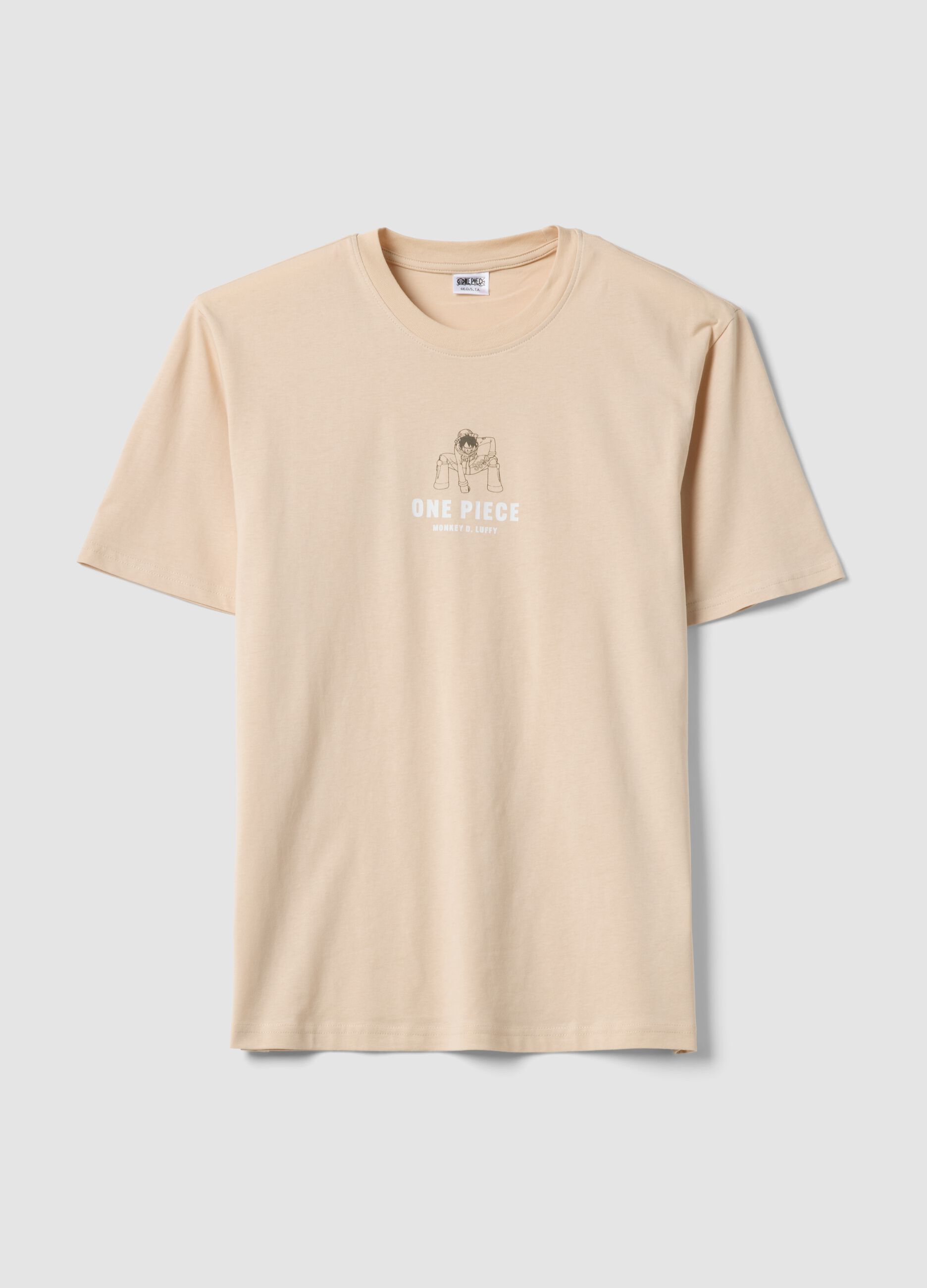 Beiges T-Shirt aus reiner Baumwolle mit One-Piece-Print, Relaxed Fit